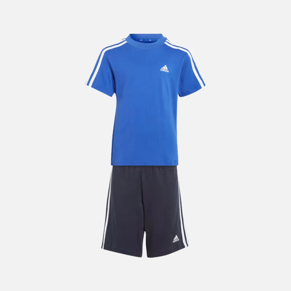 Adidas Essential 3 Stripes Shorts And T-shirt Kids Set (3-8 Years) -Semi Lucid Blue