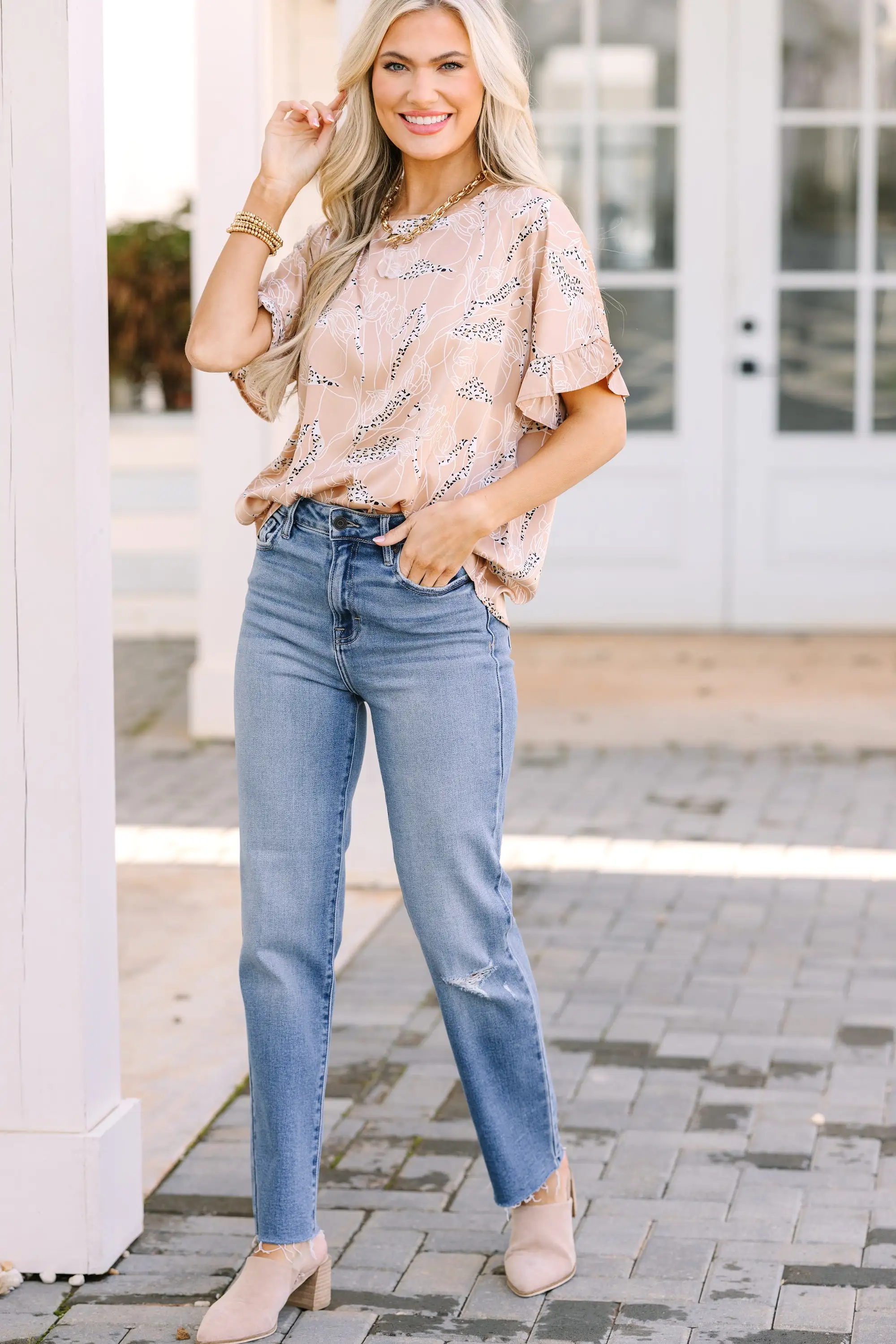 All I Ask Taupe Brown Leopard Print Ruffled Top