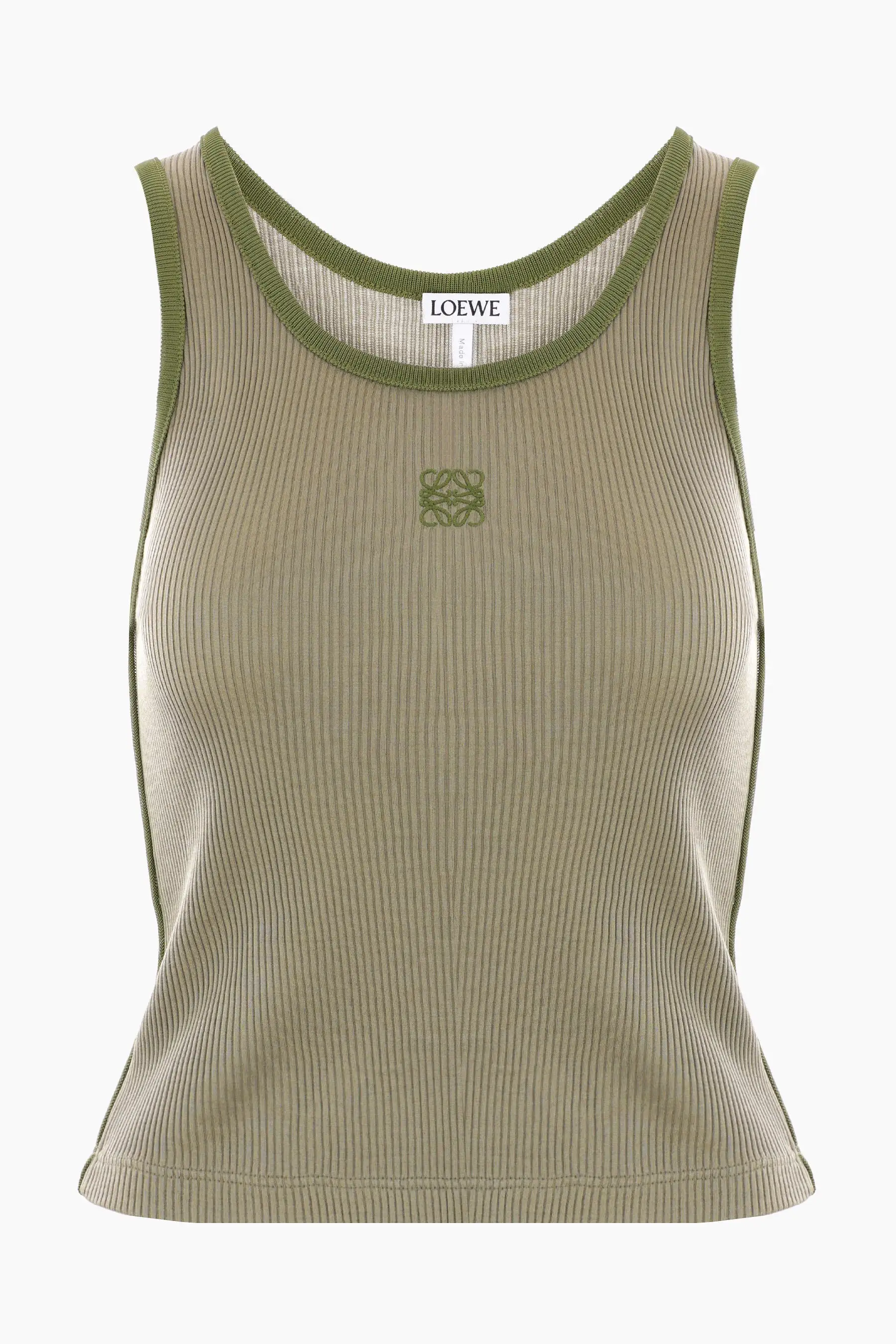 Anagram logo embroidered ribbed silk sleeveless top