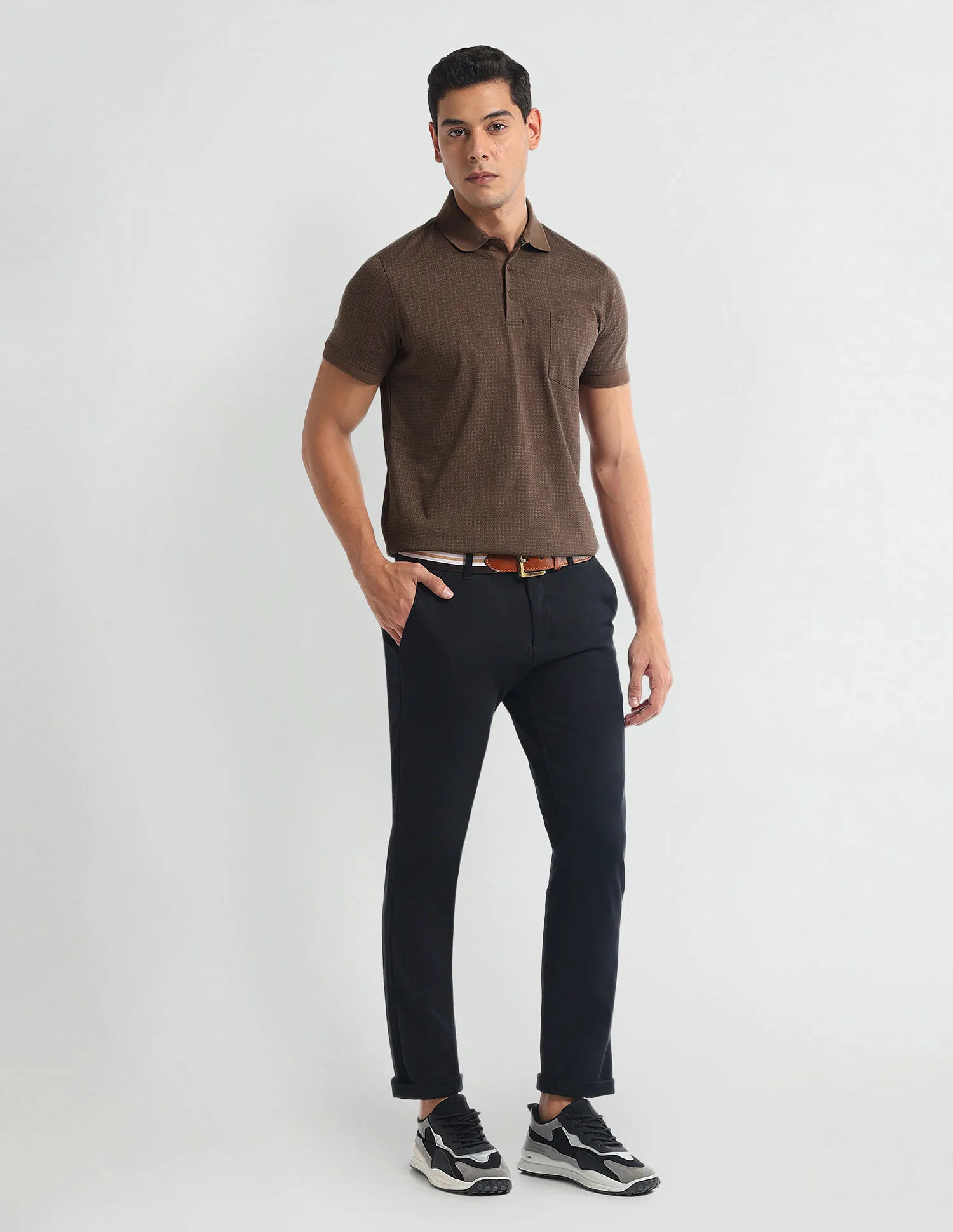 Arrow Pure Cotton Geometric Polo Shirt