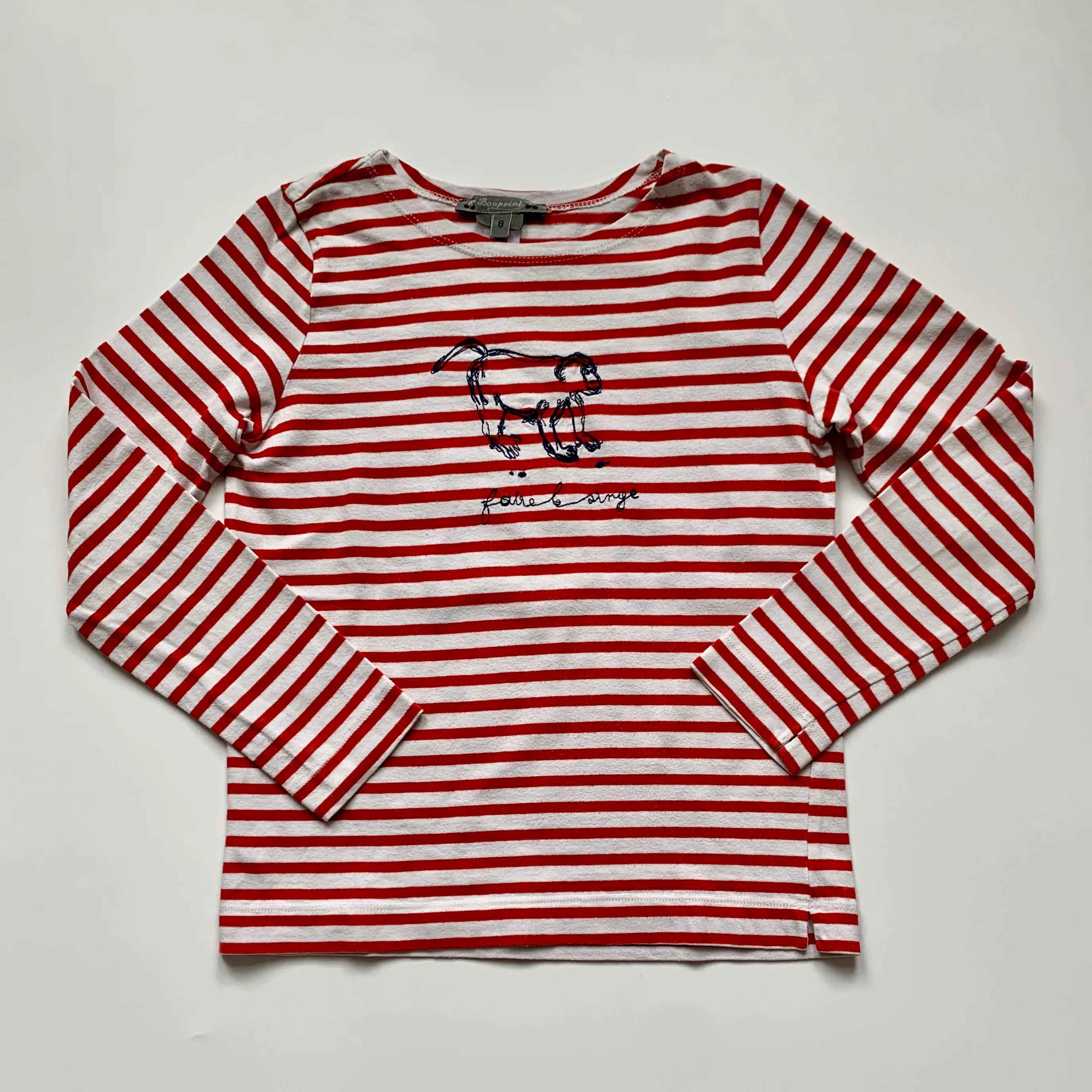 Bonpoint Red And White Stripe Top With Monkey Motif : 8 Years