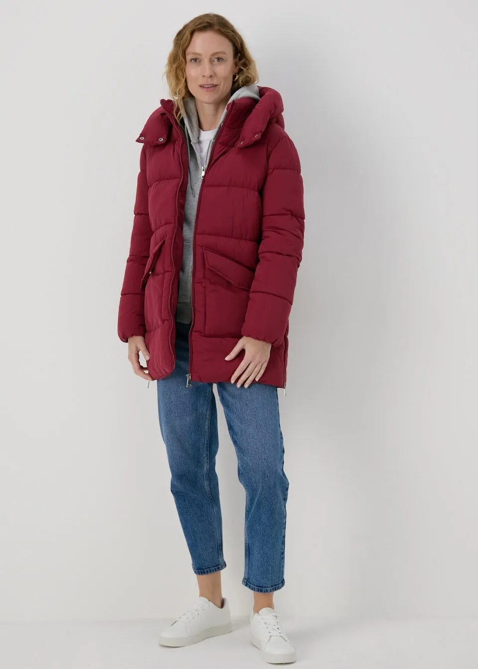 Burgundy Mid Padded Coat