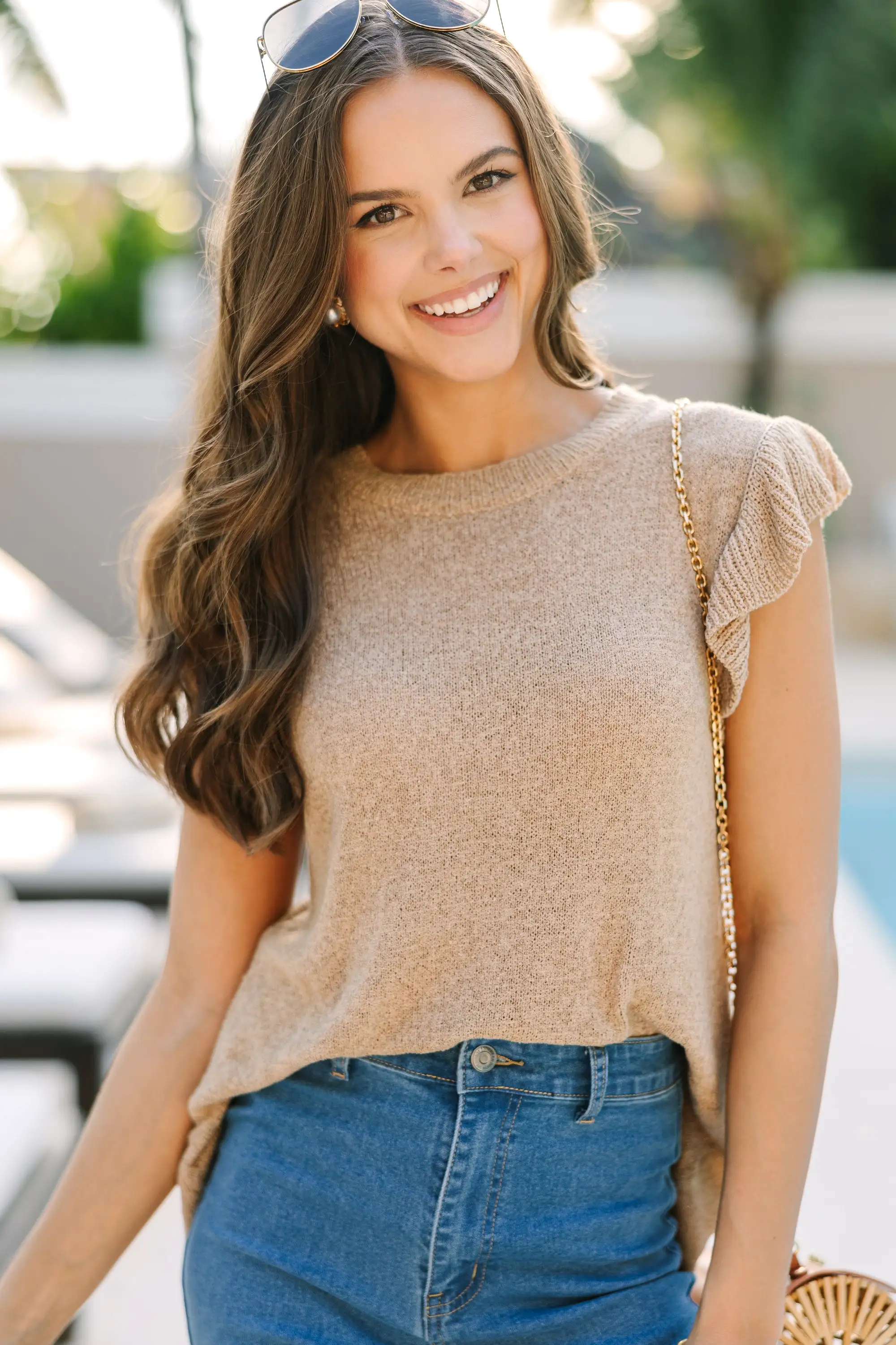 Certain Joy Taupe Brown Knit Top