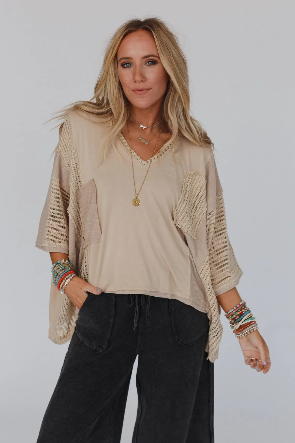 City Drifter Oversized Contrast Top - Taupe