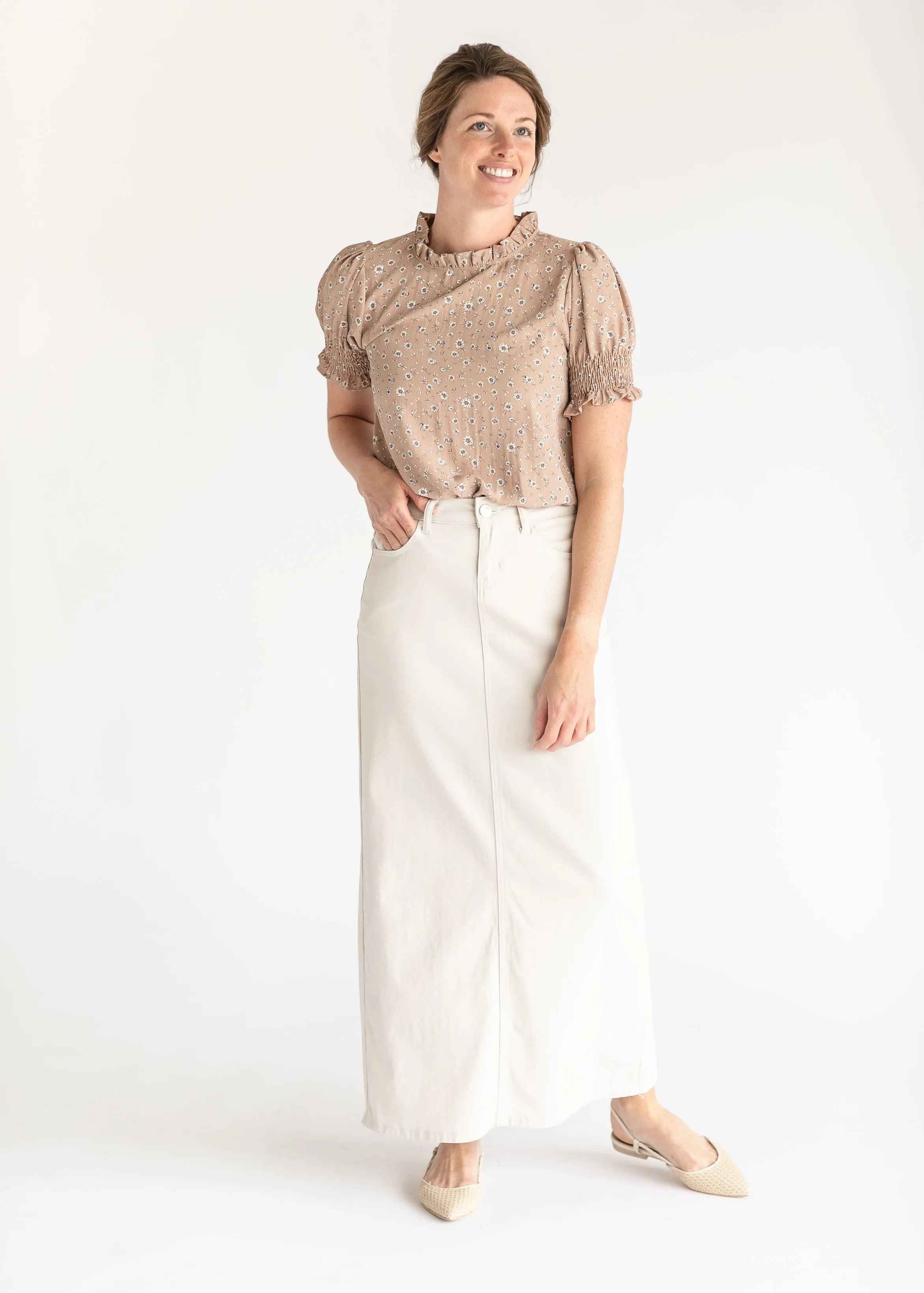 Clara Taupe Ruffle Mockneck Top - FINAL SALE