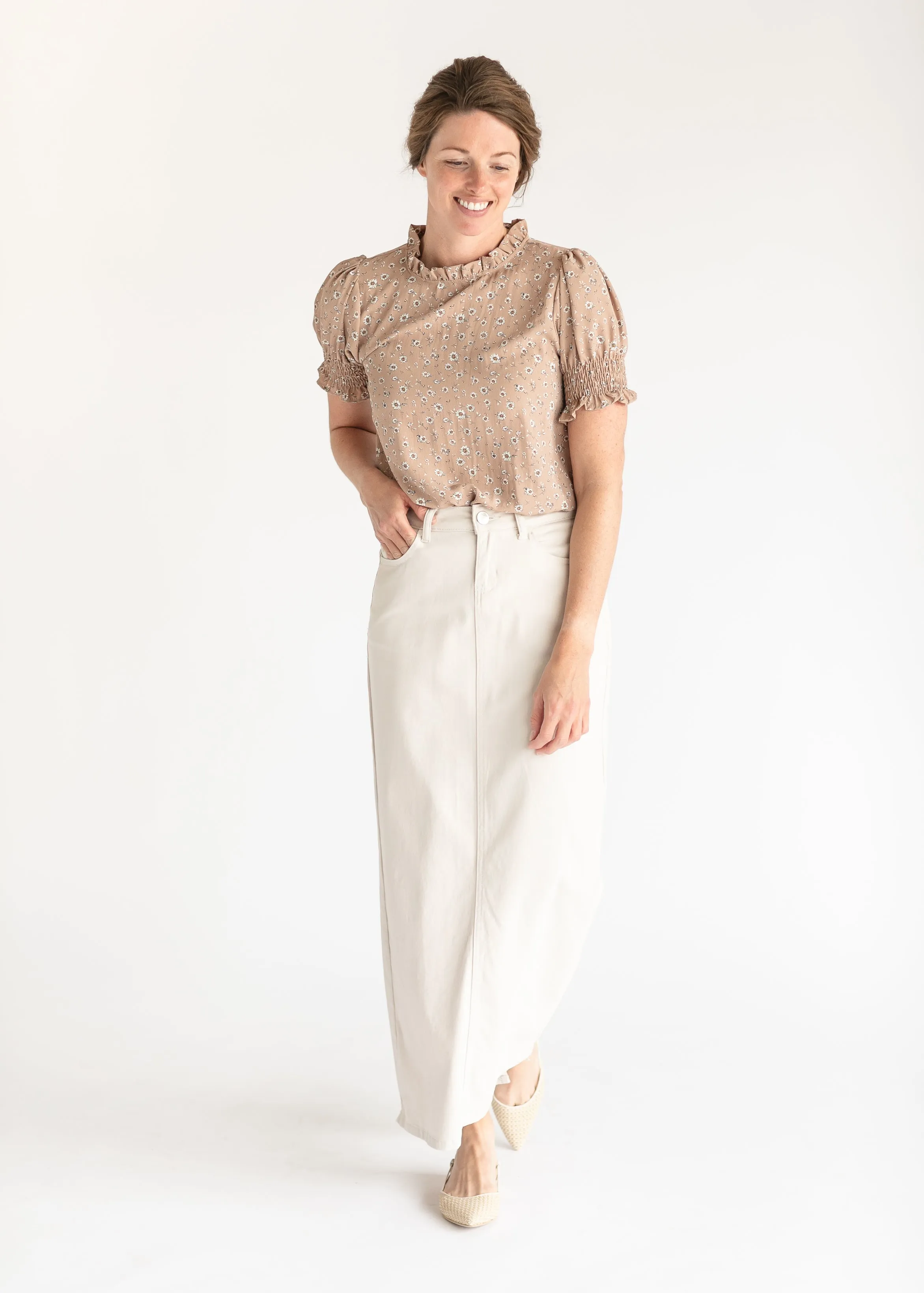 Clara Taupe Ruffle Mockneck Top - FINAL SALE