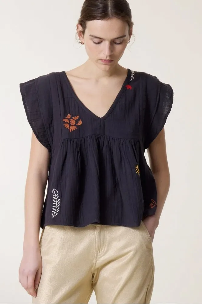 Com Embroidered Top in Carbone    