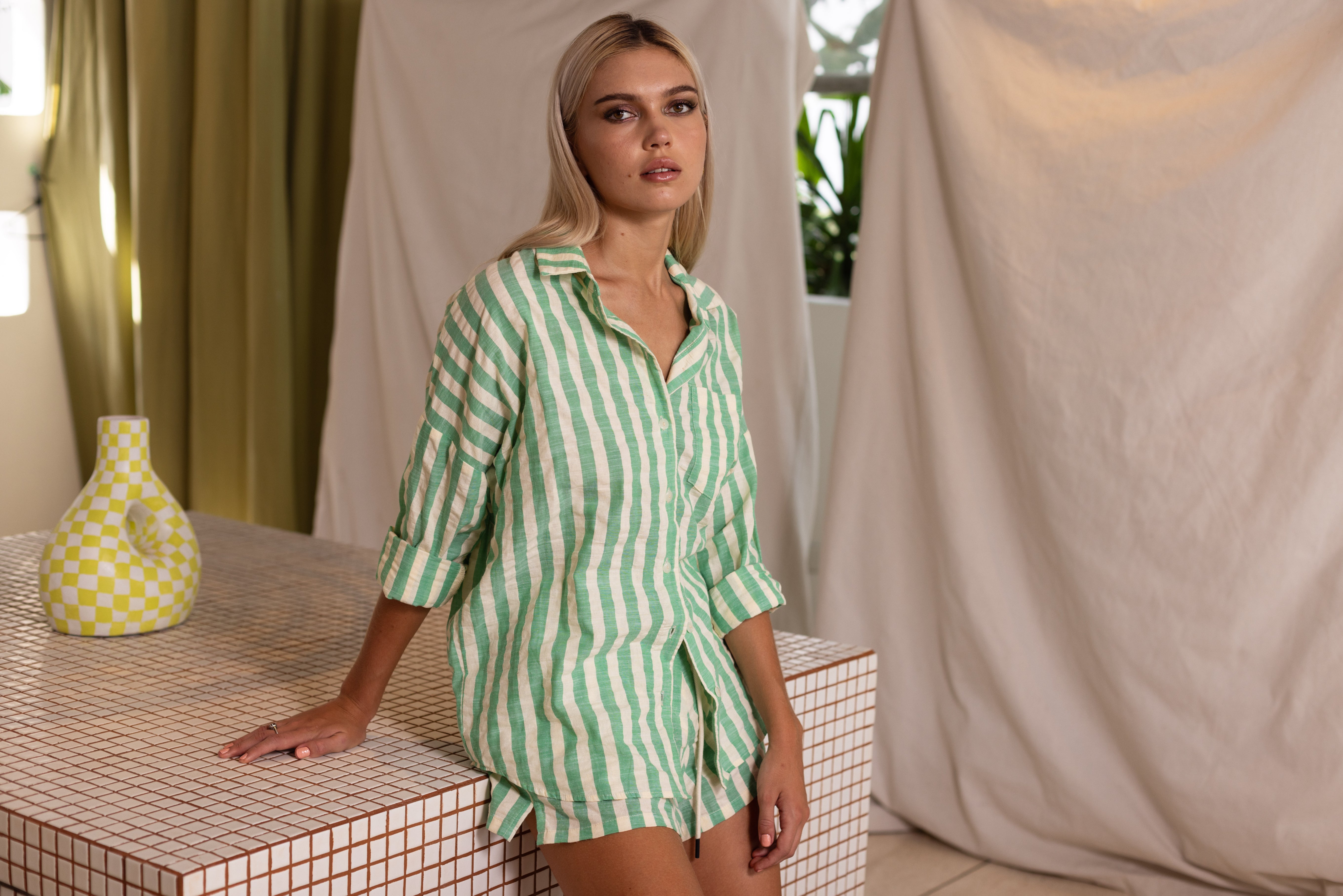 Defiant Shirt - Island Green/Ivory Stripe