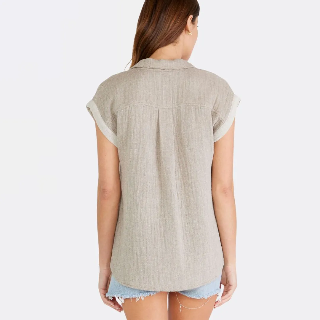 Dolman Sleeve Button Front Top (Taupe)