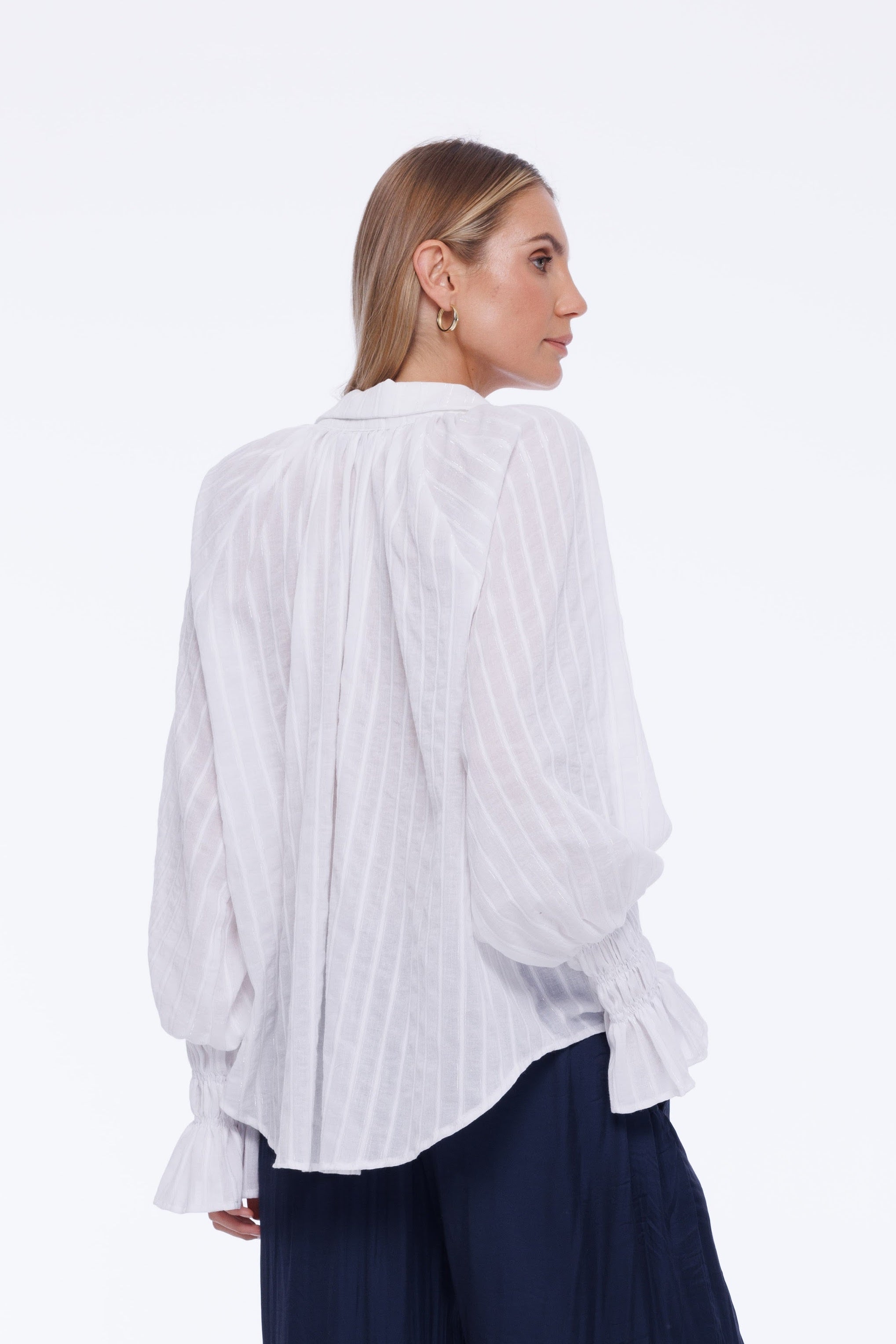 Edith Shirt - White with Lurex Stripe