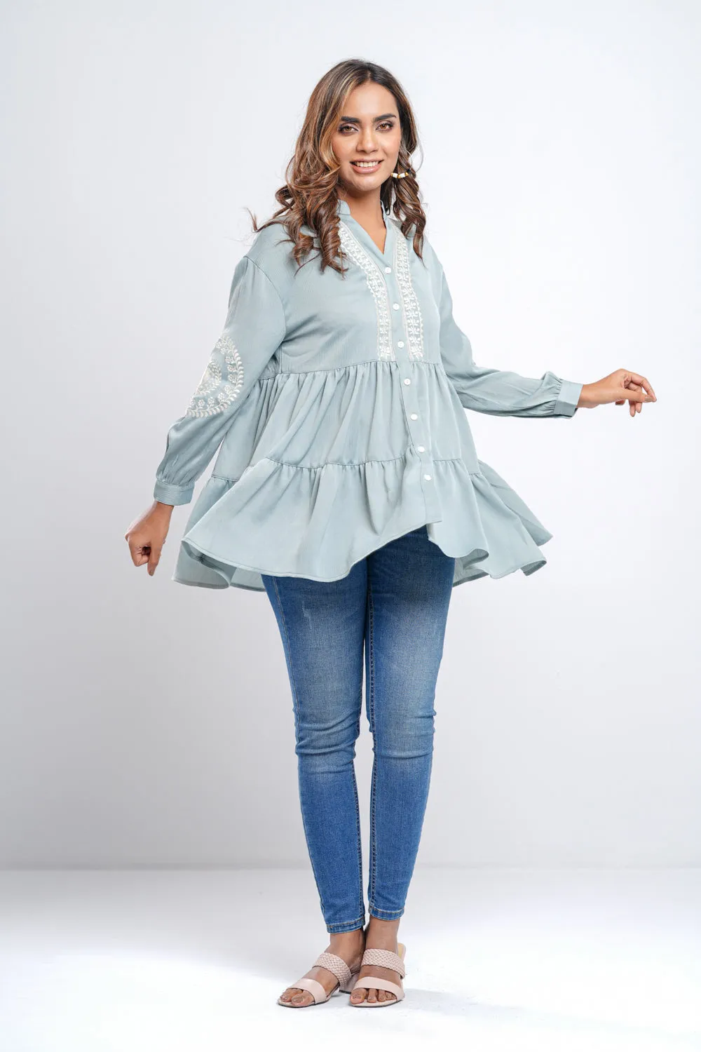 Embroidered Tiered Oversized Top