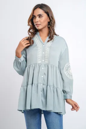 Embroidered Tiered Oversized Top