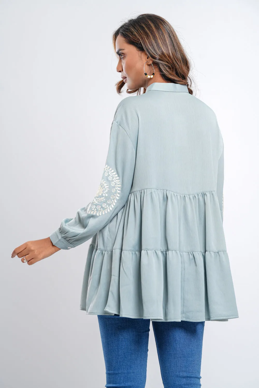 Embroidered Tiered Oversized Top