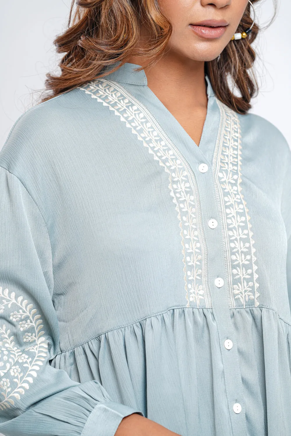 Embroidered Tiered Oversized Top