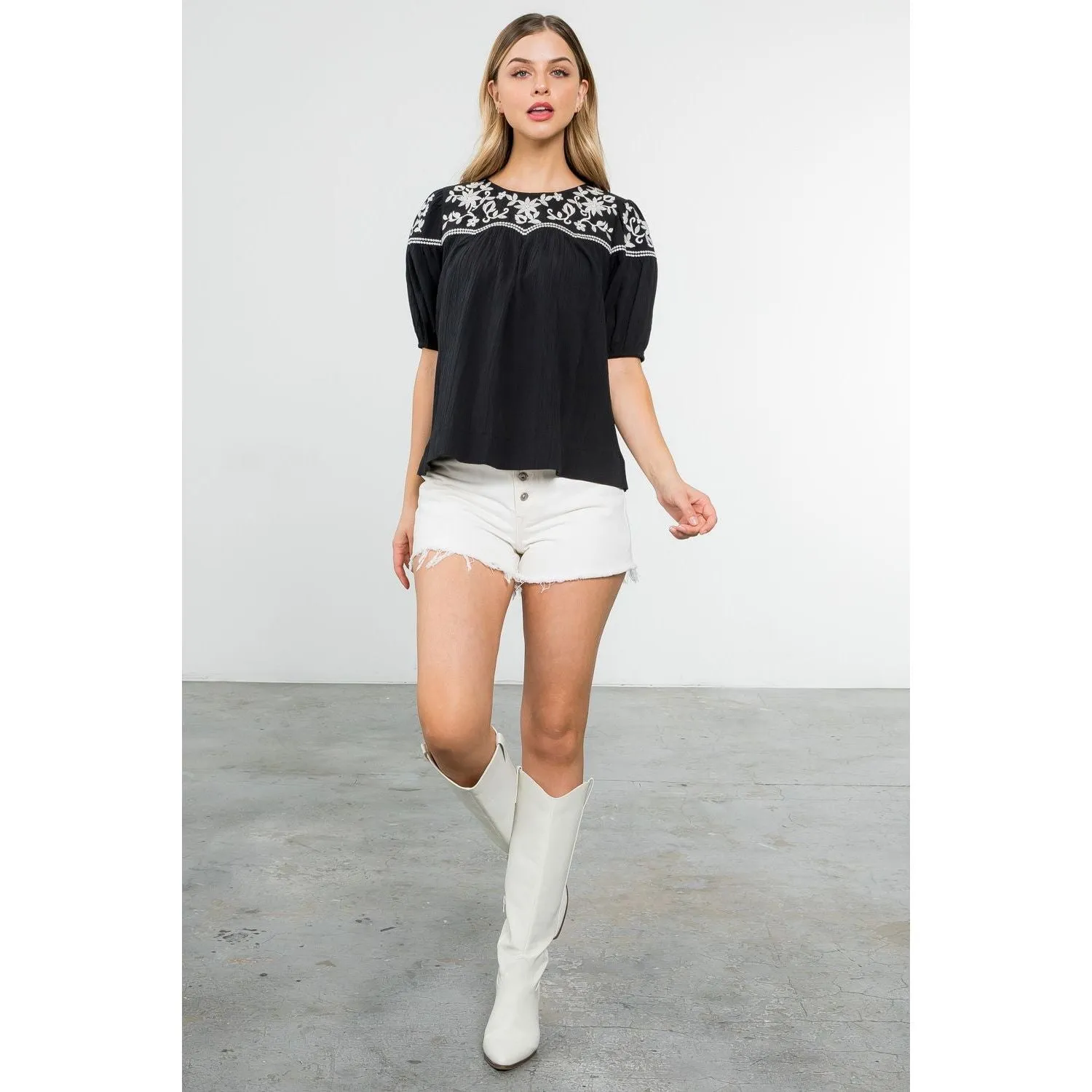 Emily Embroidered Short Sleeve THML Top