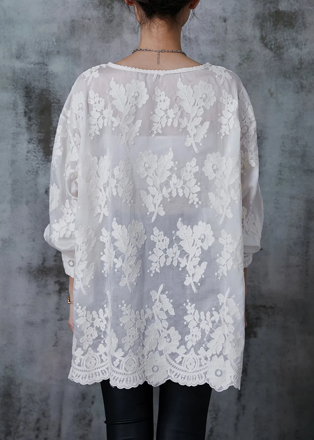 Fine White Embroidered Chinese Button Cotton Shirt Top Summer