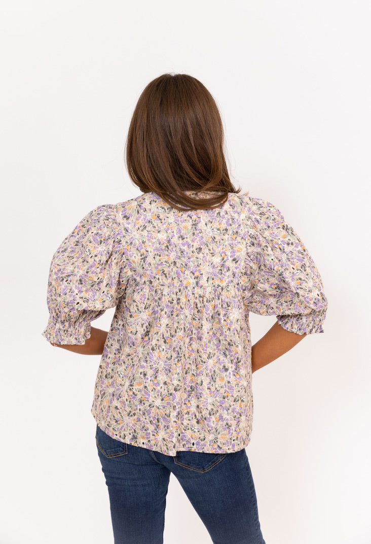 Floral Embroidered Vneck Top