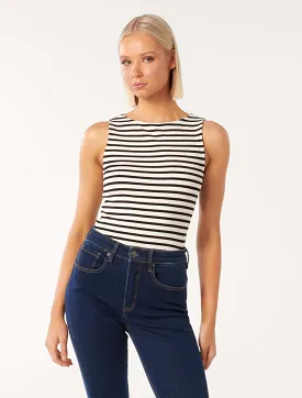 Francesca Stripe Boat Neck Tank Top