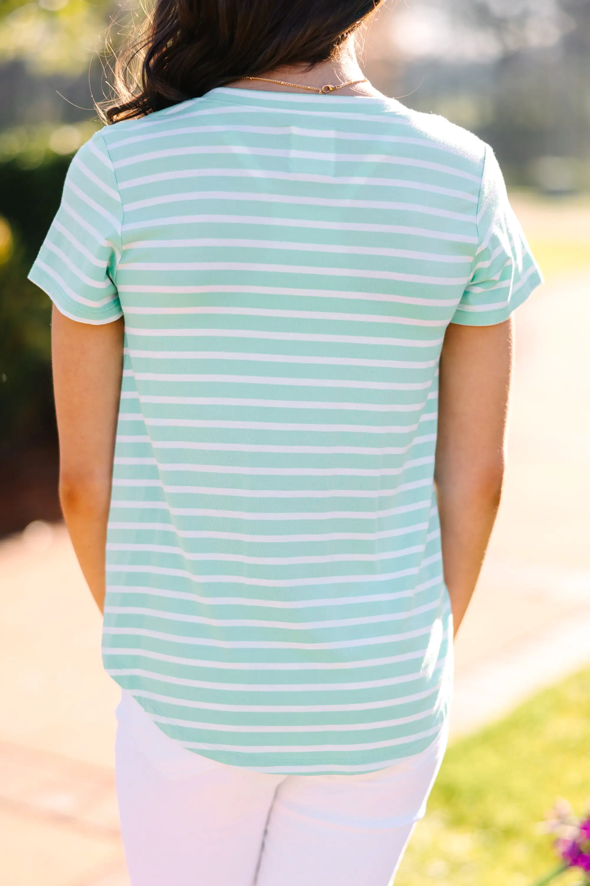 Girls: Let's Meet Later Mint Green Striped Top