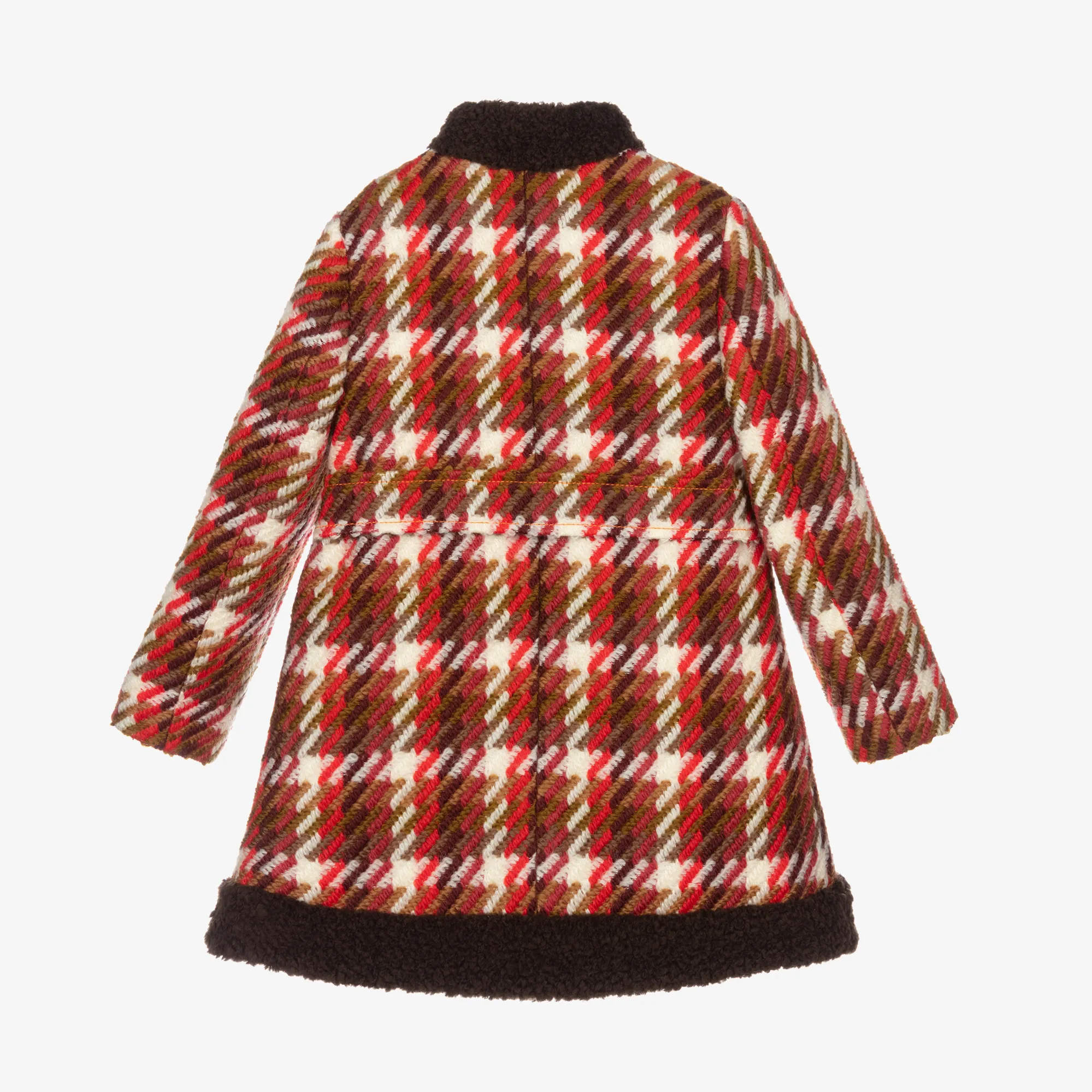 Girls Red Check Wool Coat