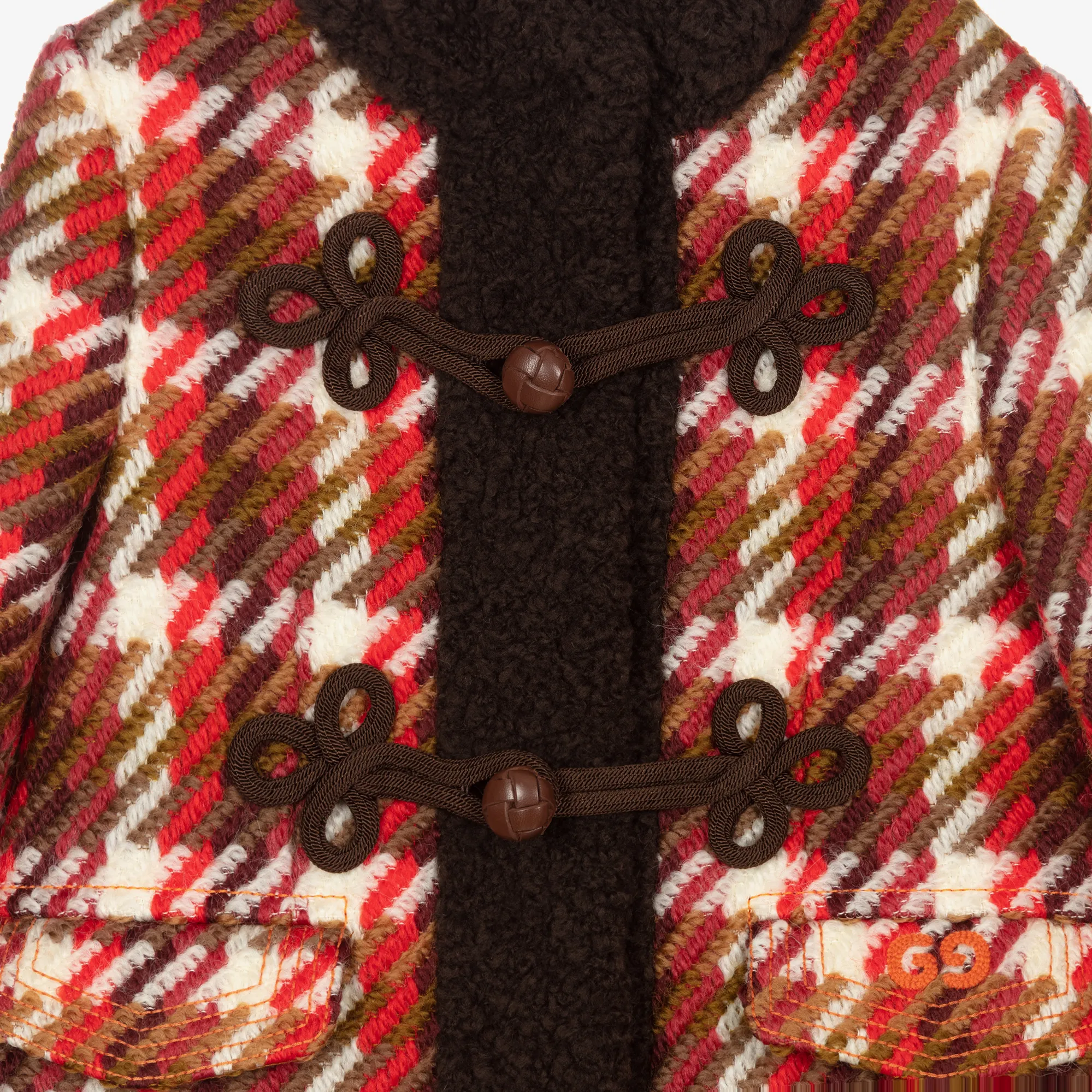 Girls Red Check Wool Coat