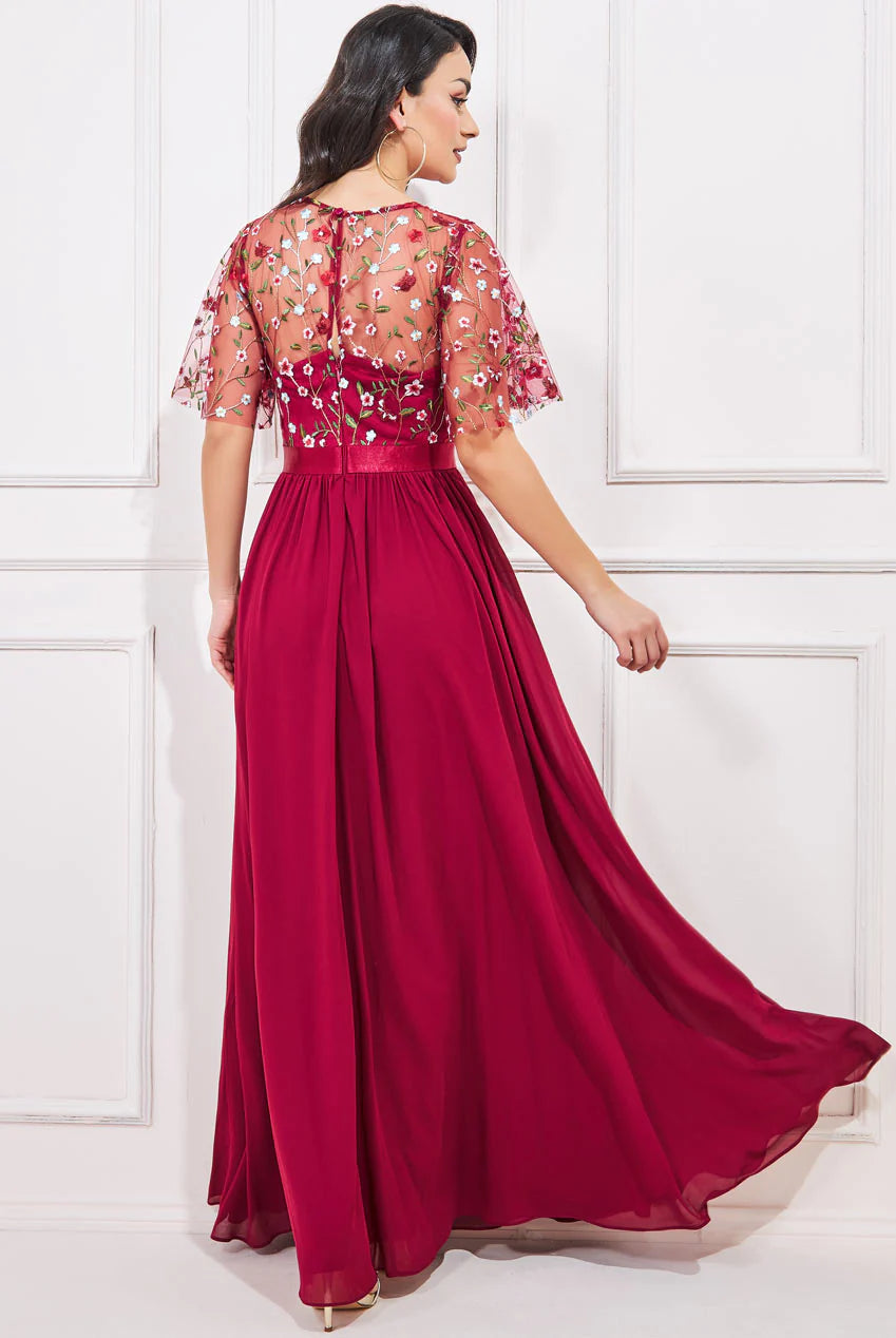 Goddiva Embroidered Top Flutter Sleeve Maxi