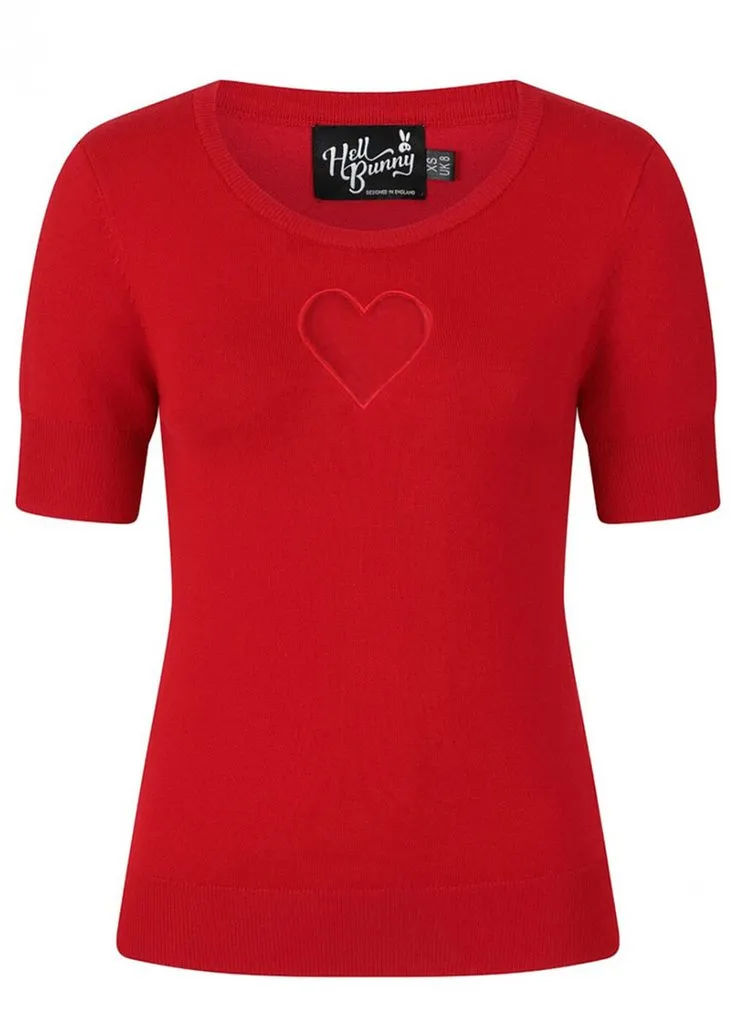 Hell Bunny Heart 60's Top Red