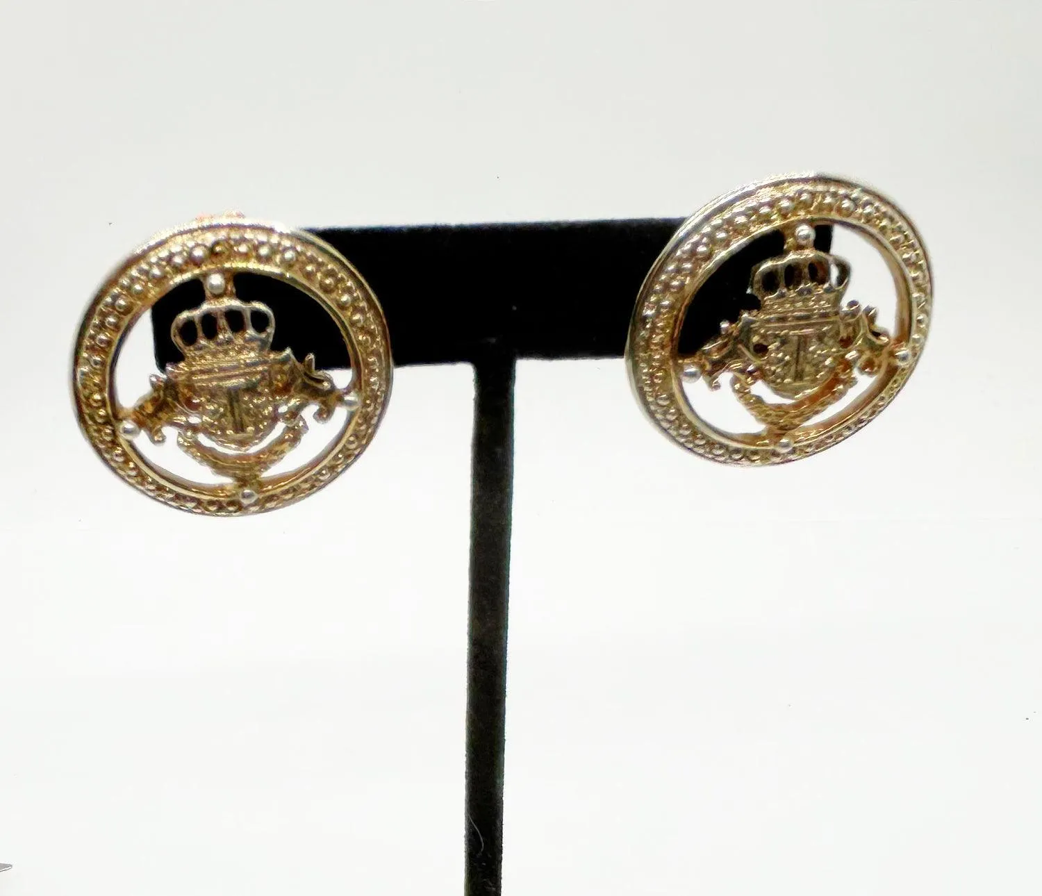 Ivana Coat of Arms Heraldic Clip On Earrings (1990s)