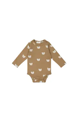 Jamie Kay - Organic Cotton Fernley Long Sleeve Bodysuit - Bears Caramel Cream