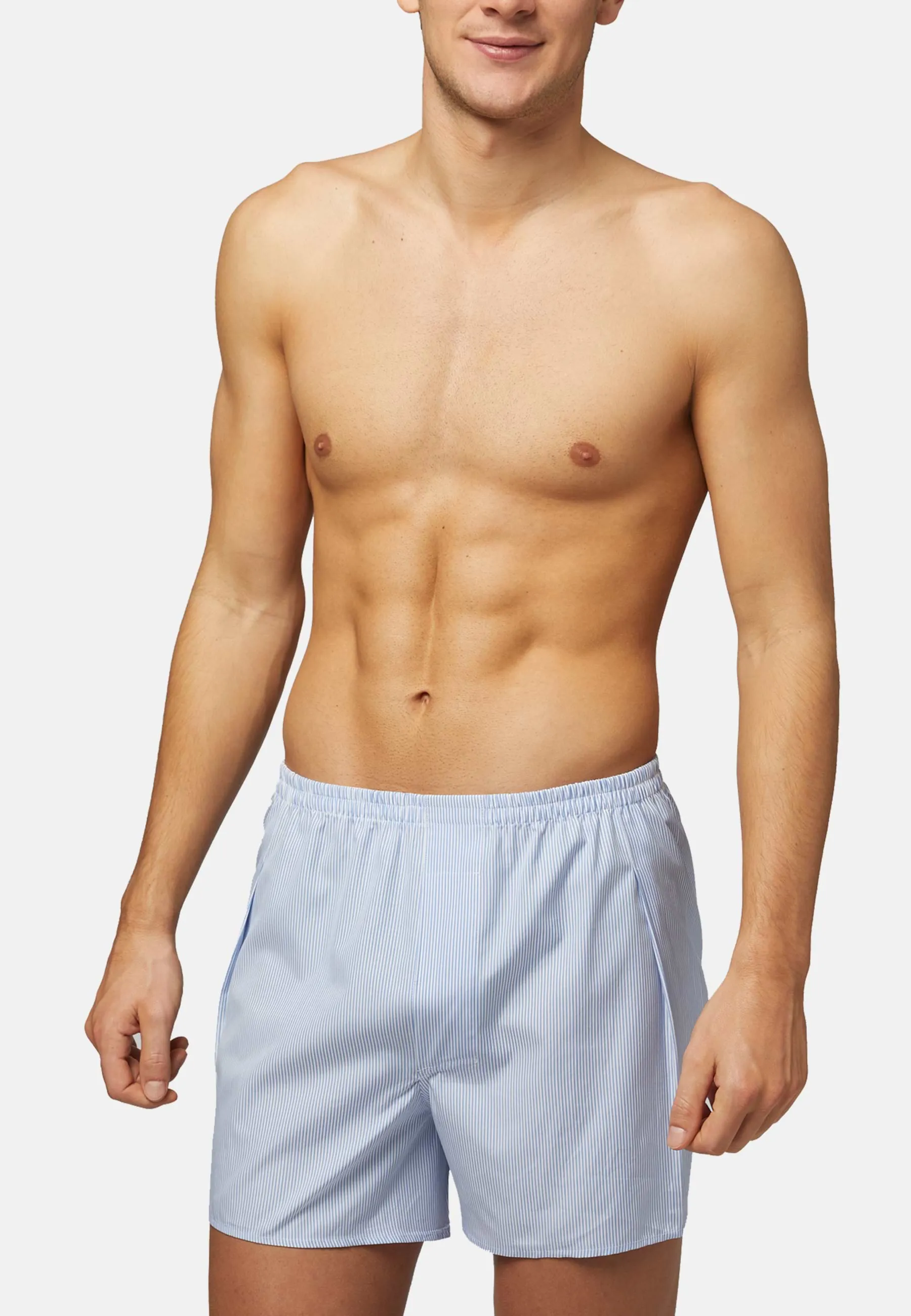 Light Blue Striped Cotton Boxer Shorts