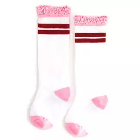 Little Stocking Co. - Cherry Stripe Lace Top Knee High Socks