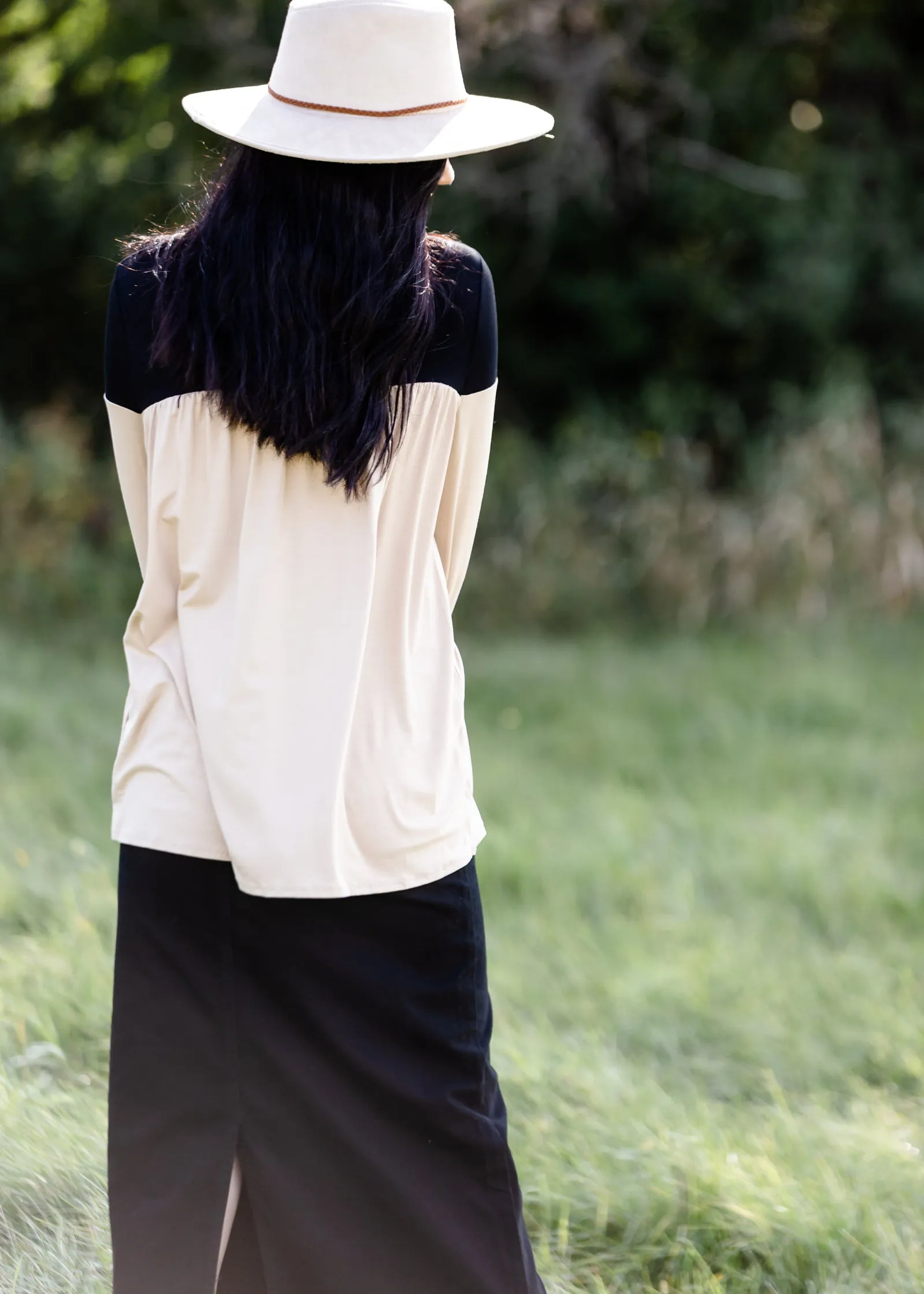 Long Sleeve Color Block Taupe + Black Top - FINAL SALE