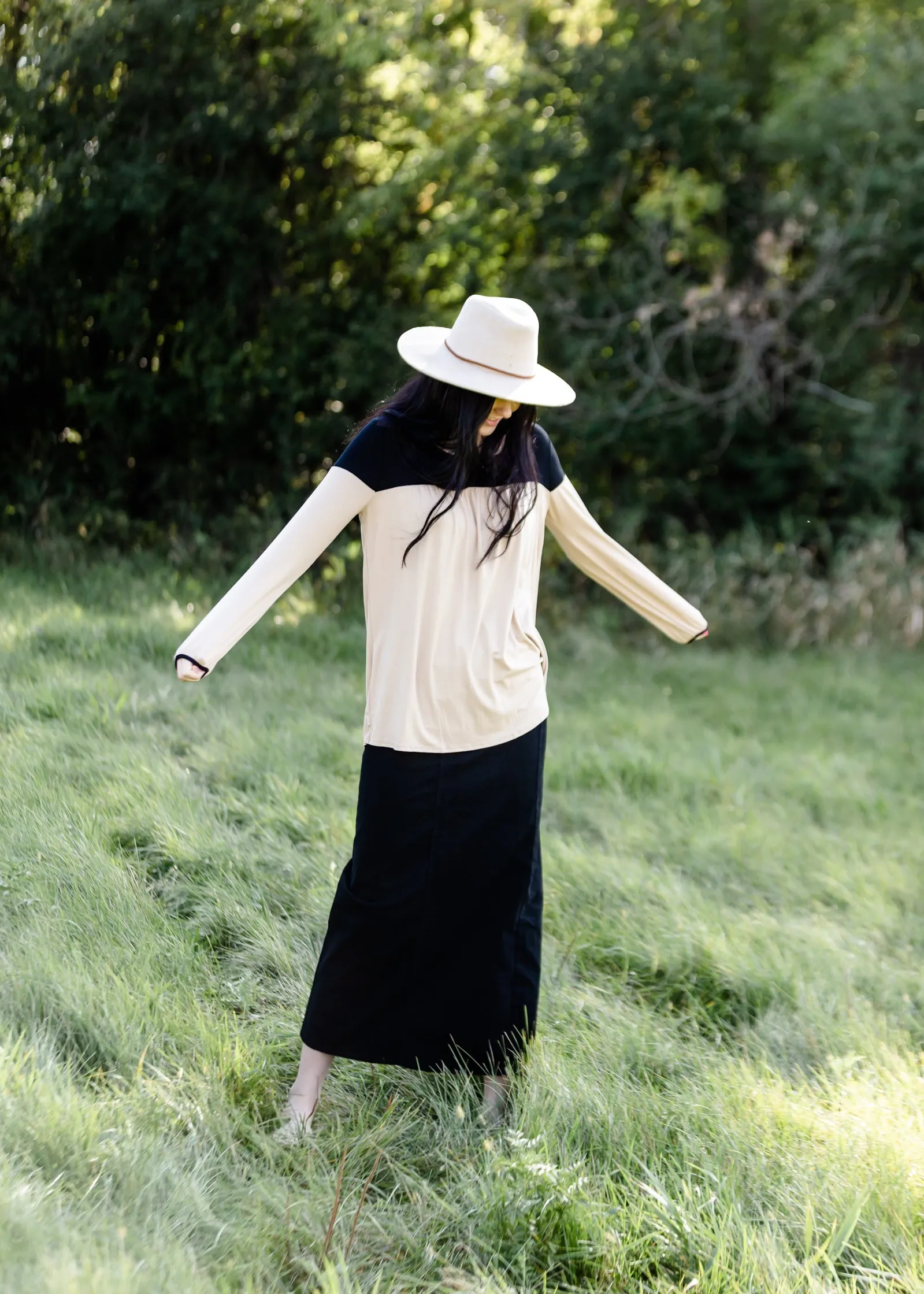 Long Sleeve Color Block Taupe + Black Top - FINAL SALE