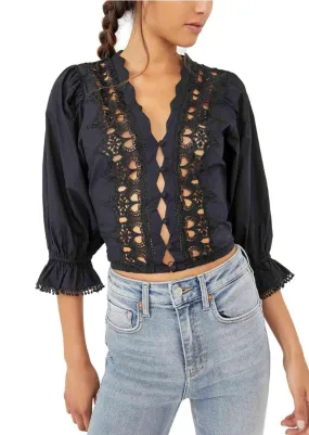 Louella Embroidered Top in Black