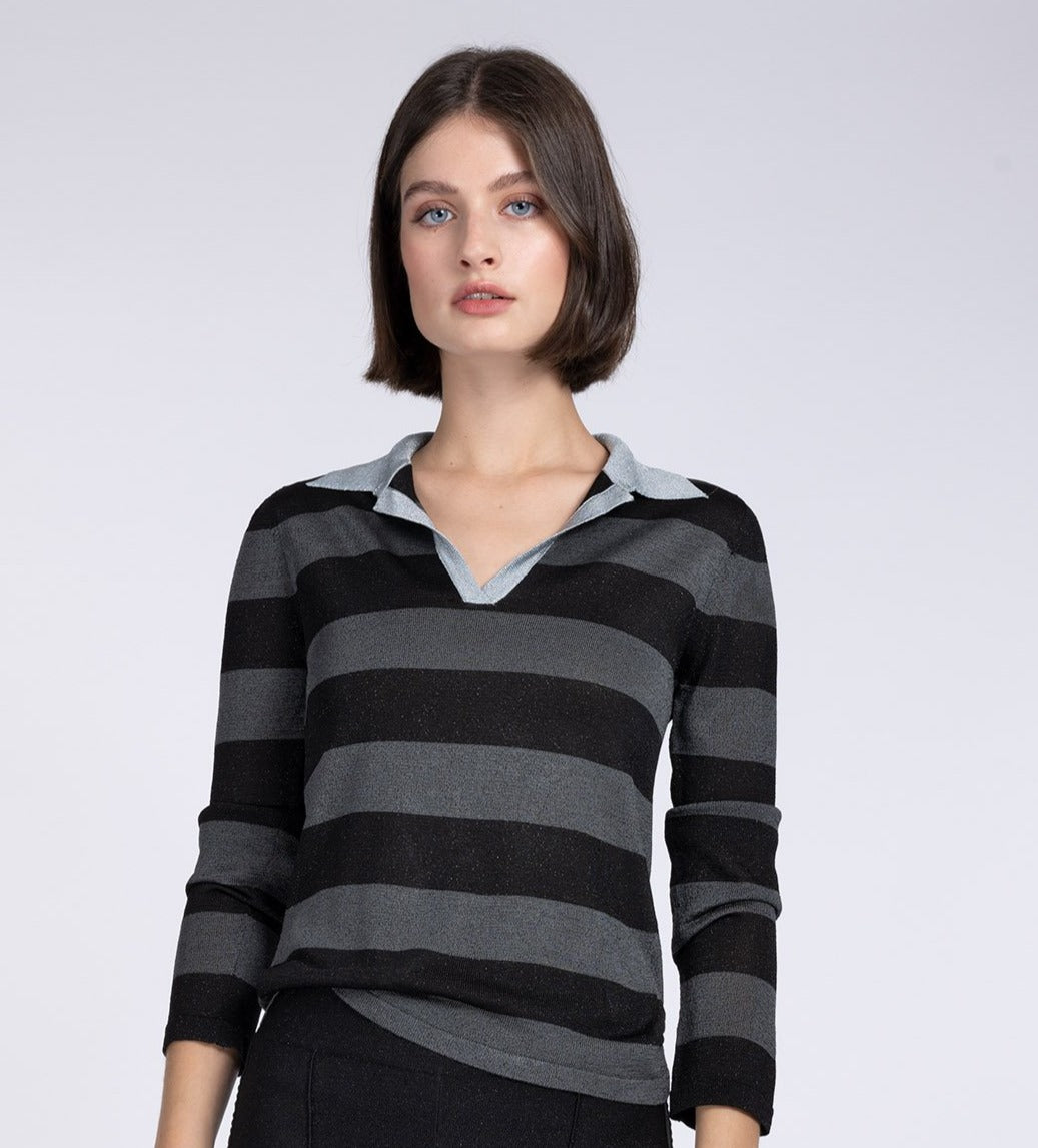 Lurex black & grey rugby knit top