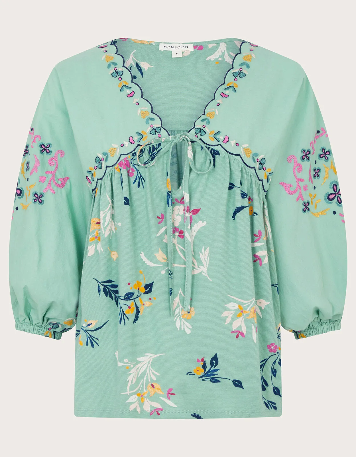 Maya Floral Embroidered Top Green