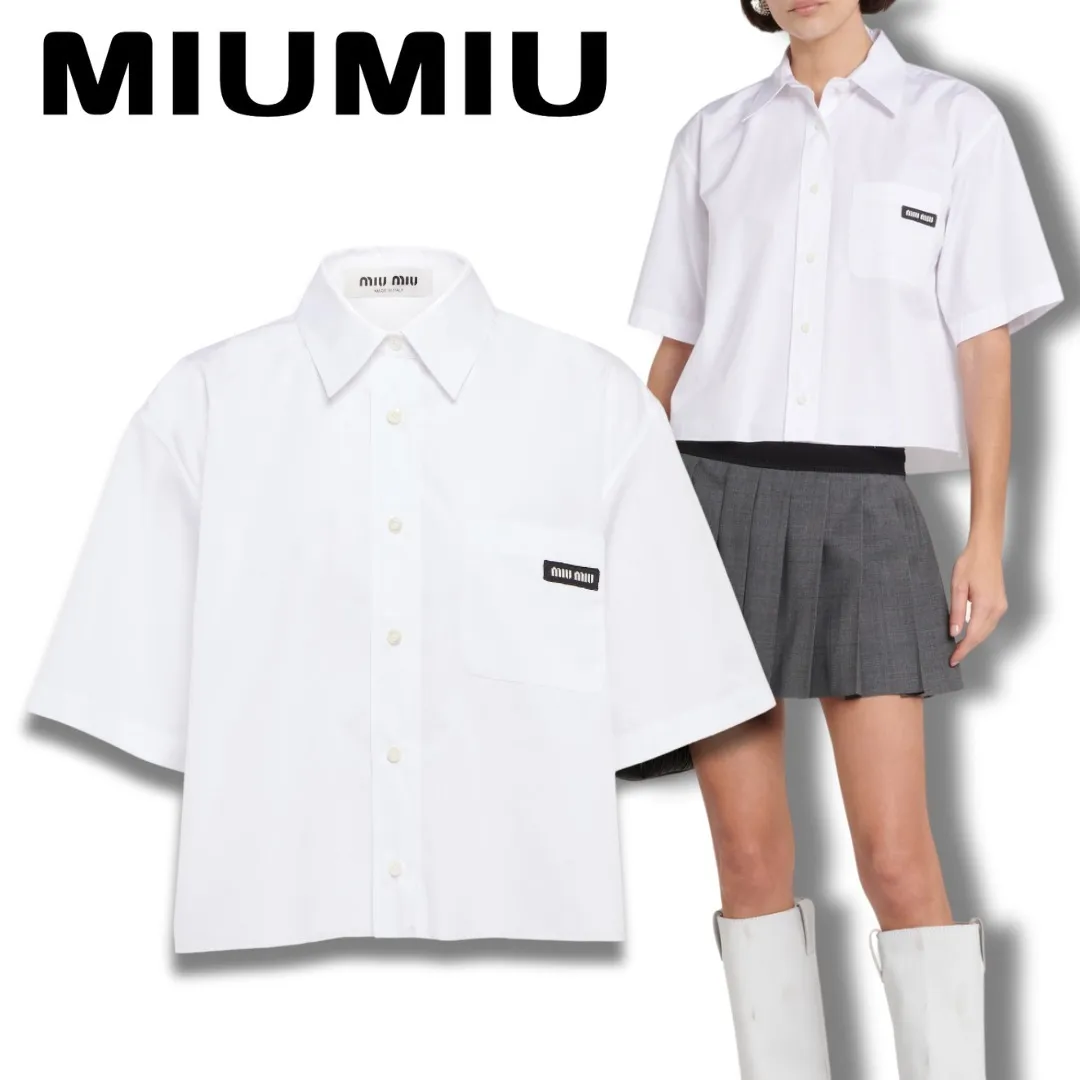 MiuMiu  |Casual Style Cotton Short Sleeves Elegant Style Logo