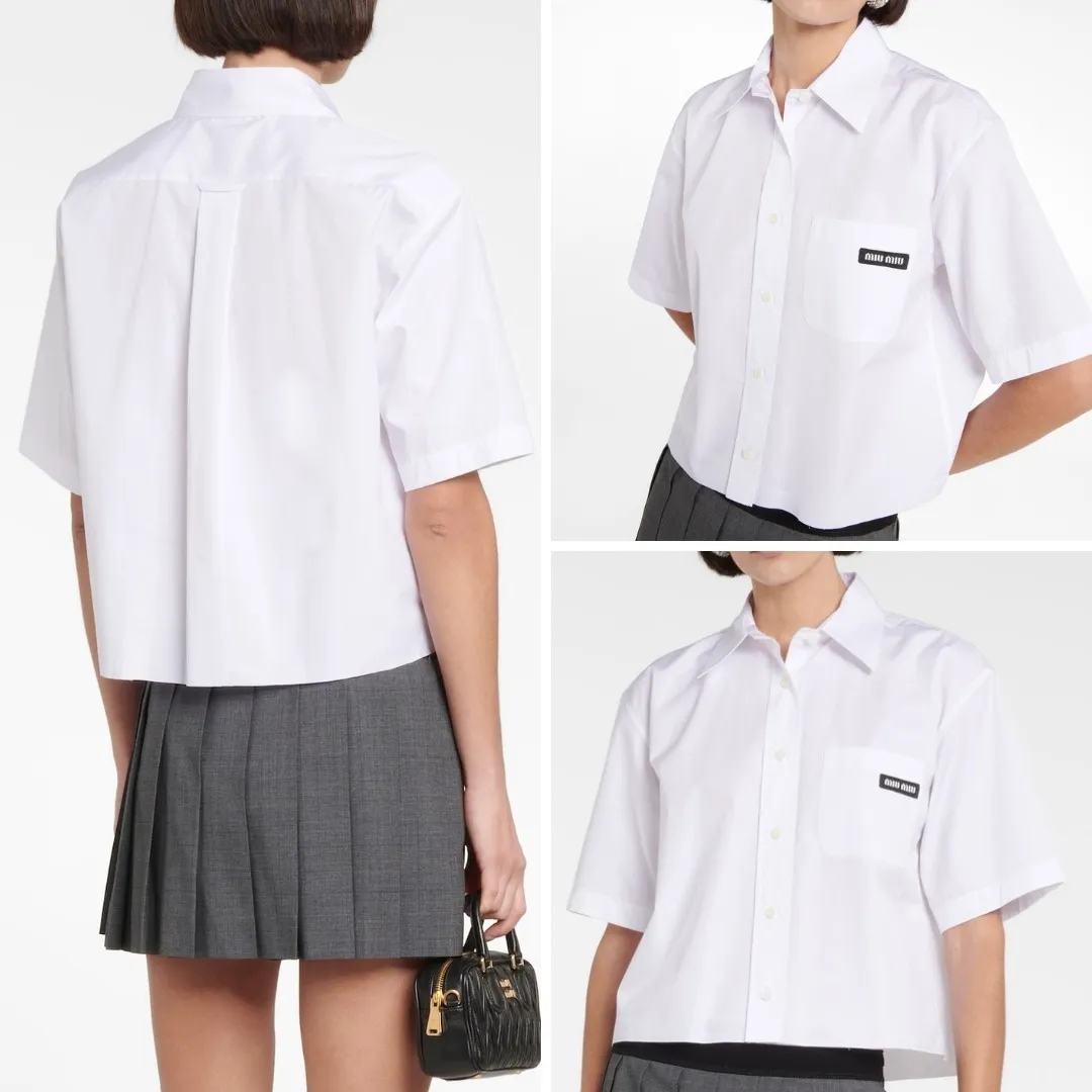 MiuMiu  |Casual Style Cotton Short Sleeves Elegant Style Logo