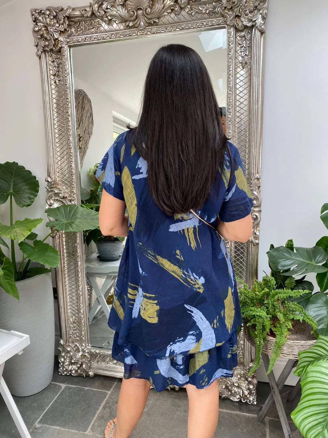 Navy Brushstroke Paint Dress Sabrina