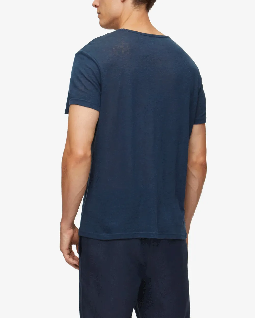 Navy Pure Linen Short Sleeve T-Shirt