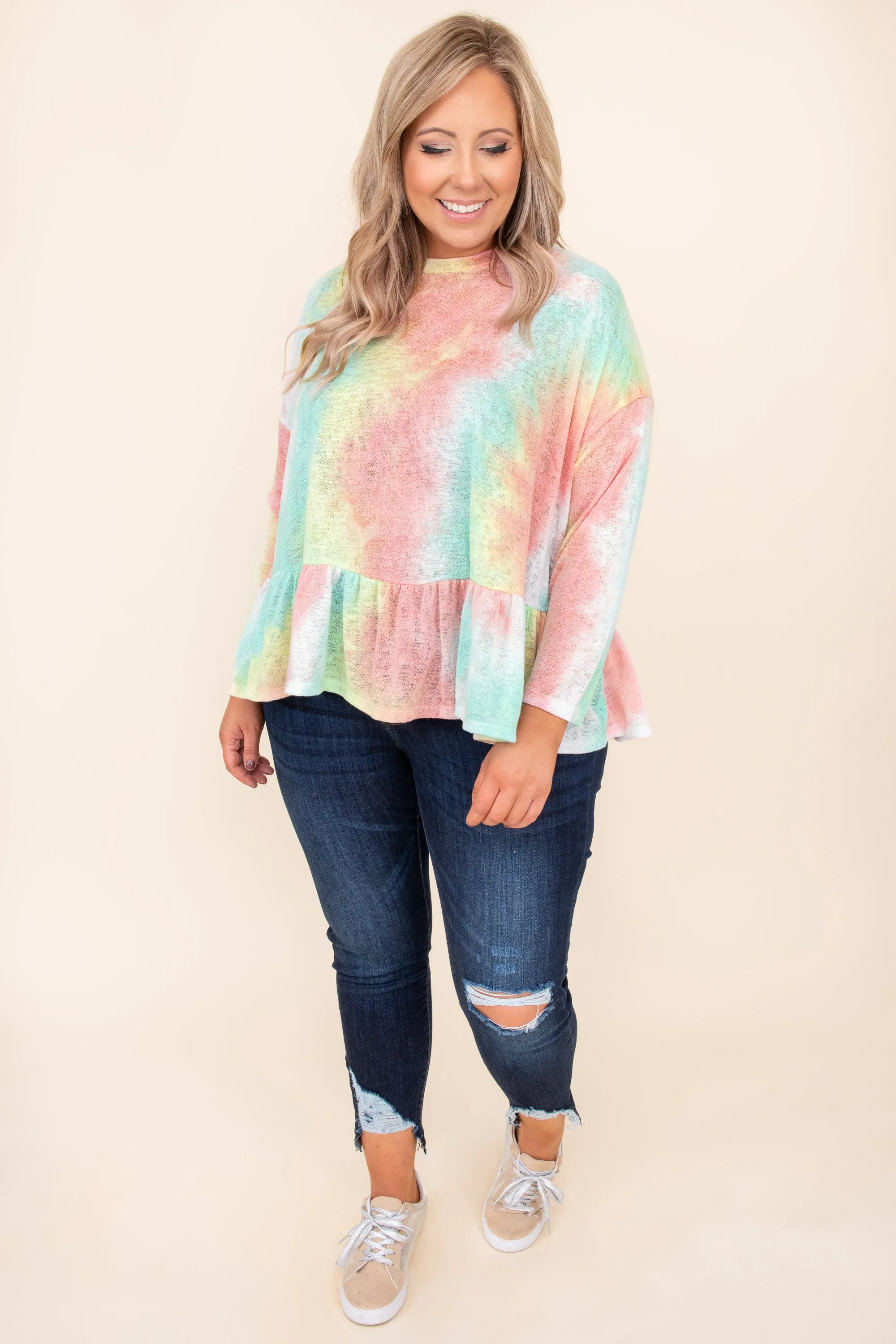 Neon Sunsets Top, Mint-Peach