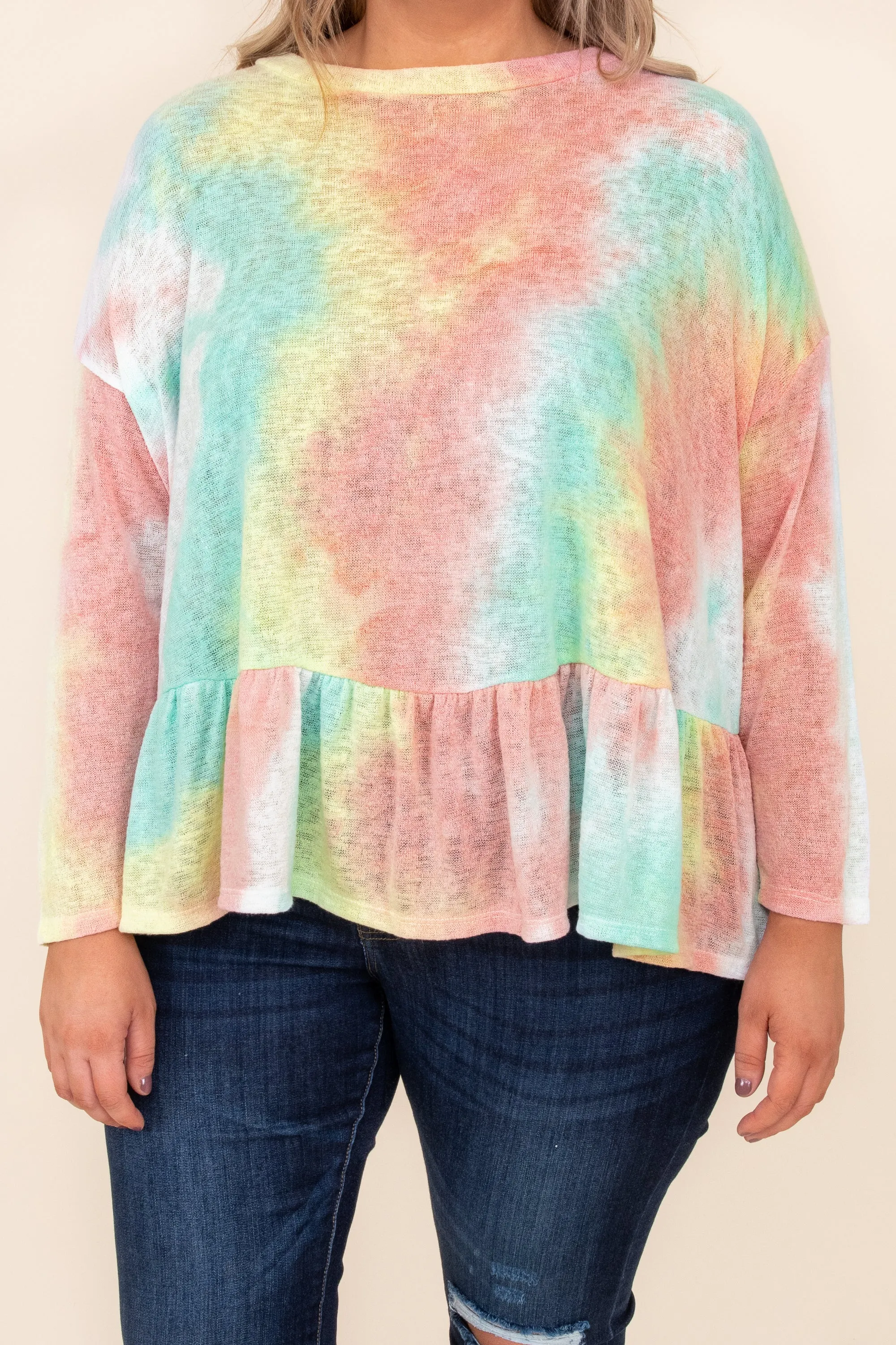 Neon Sunsets Top, Mint-Peach