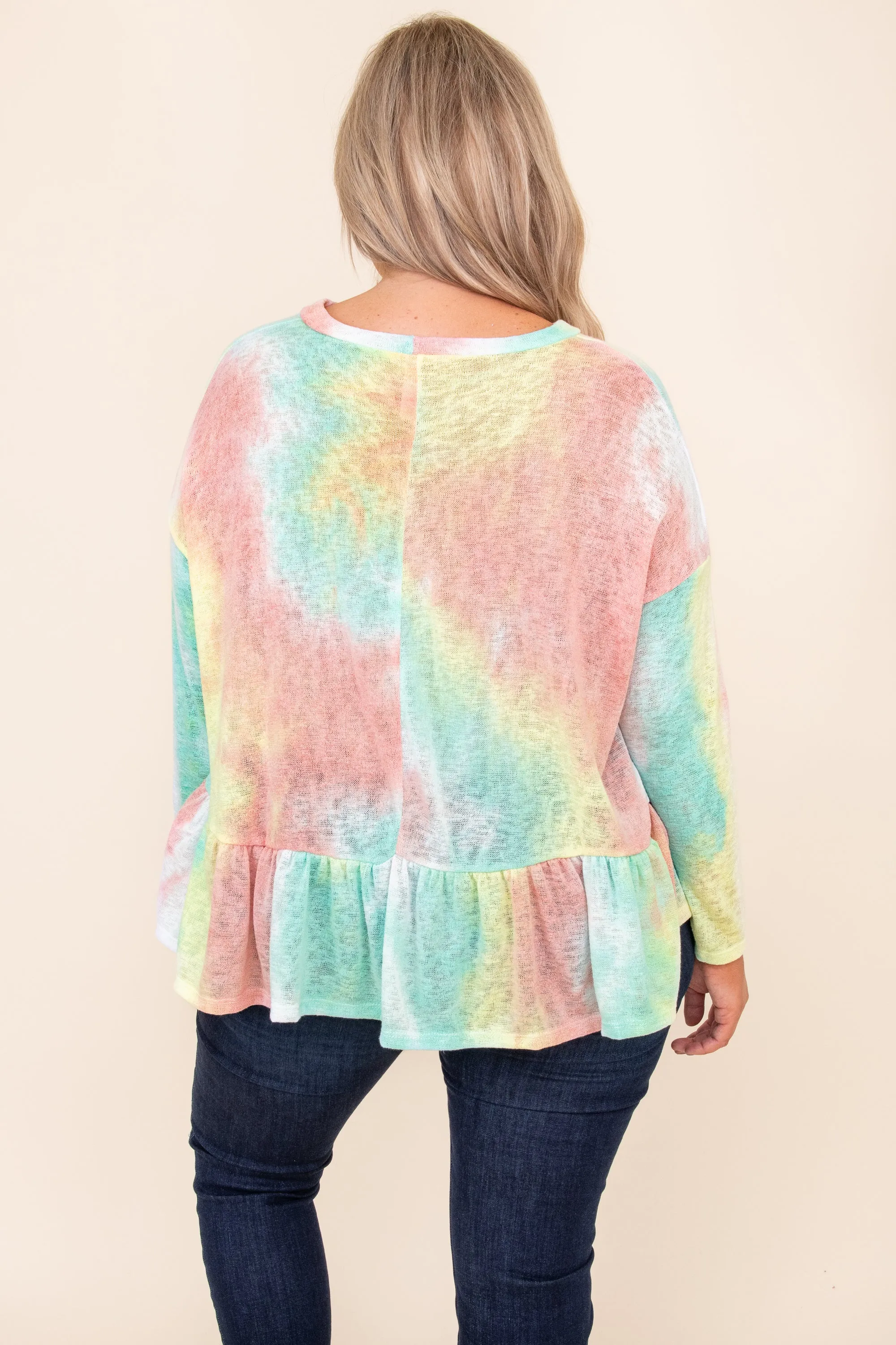 Neon Sunsets Top, Mint-Peach