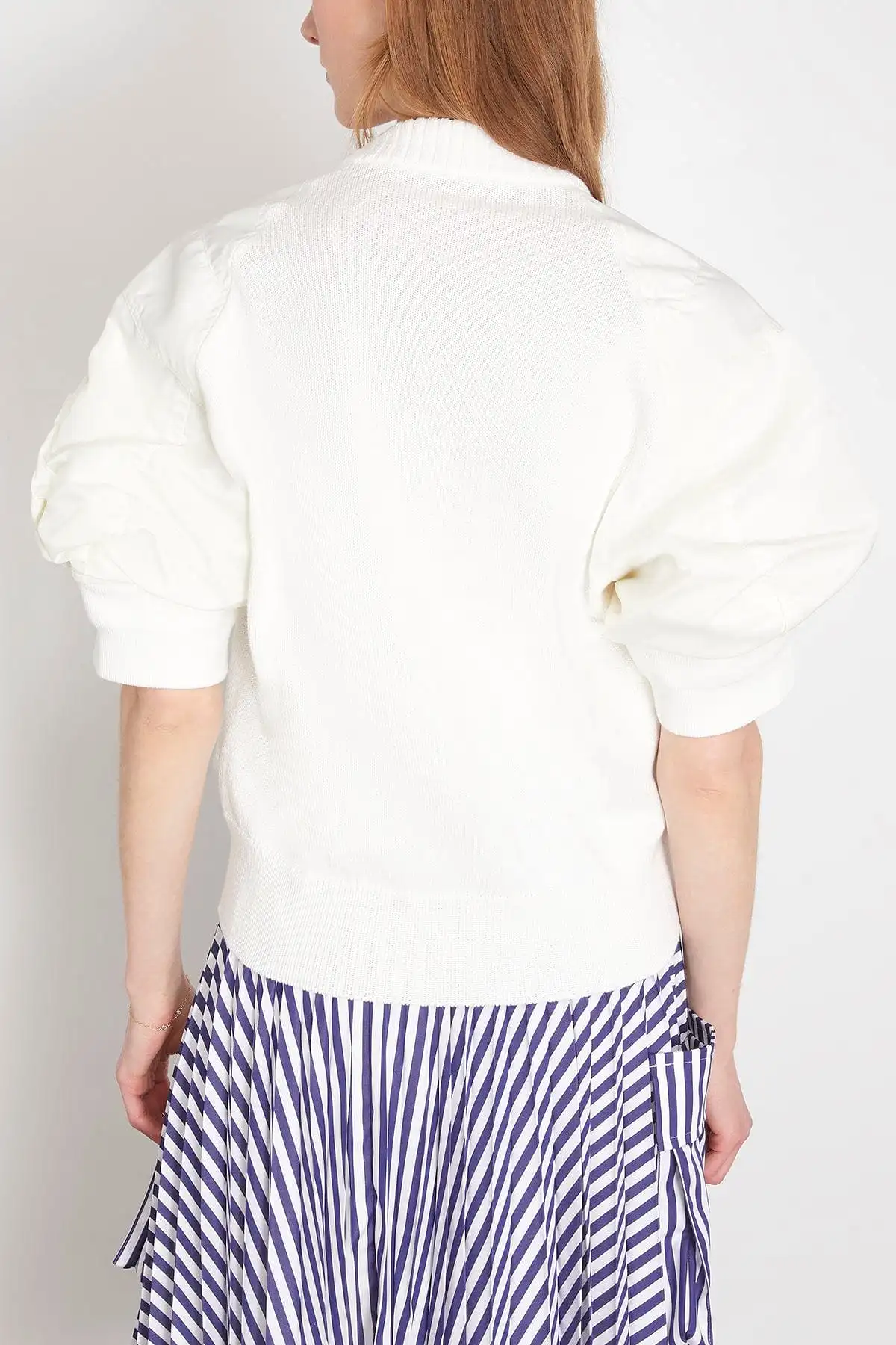 Nylon Twill x Knit Pullover in Off White