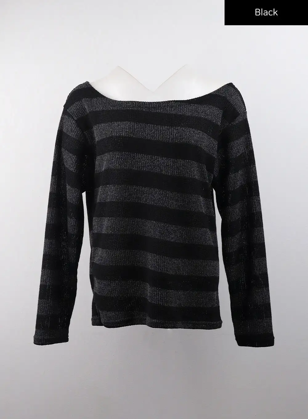 Off-Shoulder Stripe Long Sleeve Top CJ405