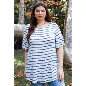 Plus Stripe Bell Short Sleeve Top