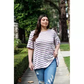 Plus Stripe Bell Short Sleeve Top