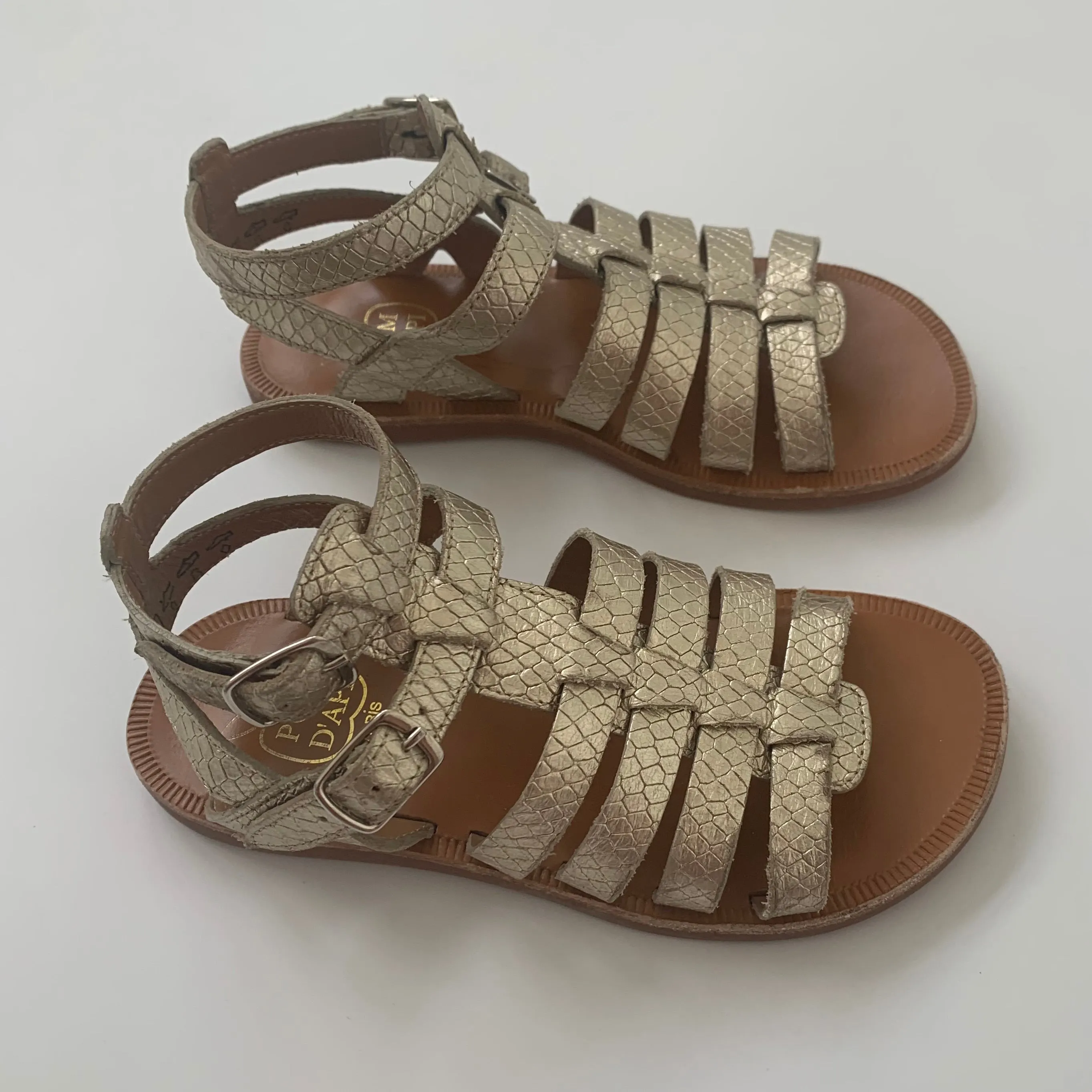 Pom D'Api Metallic Gladiator Sandals: Size EU 37