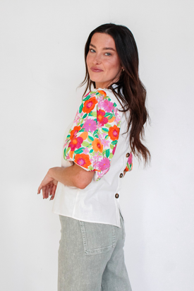 Pop of Flora Embroidered Sleeve Top