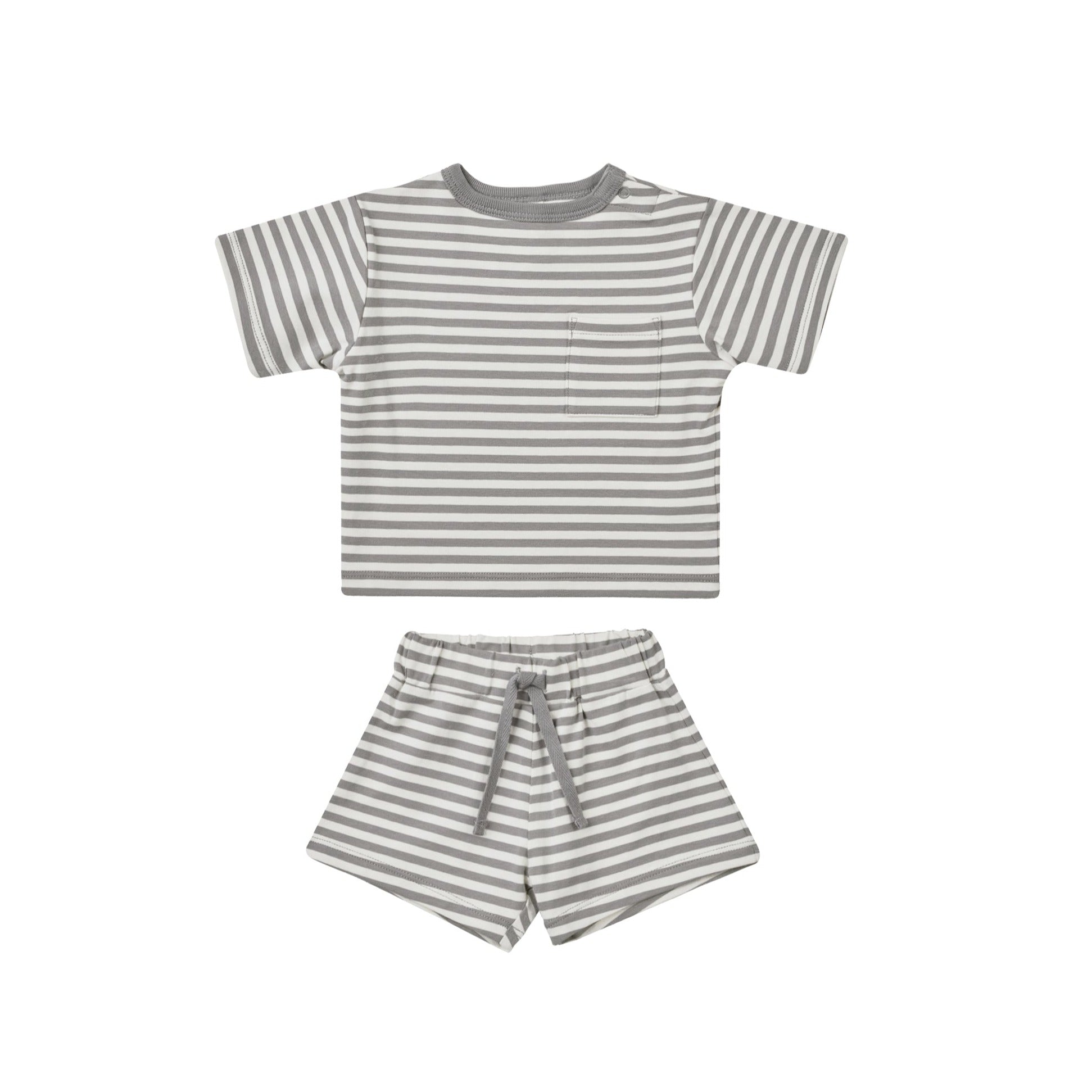 Quincy Mae Boxy Top + Short Set - Lagoon Stripe